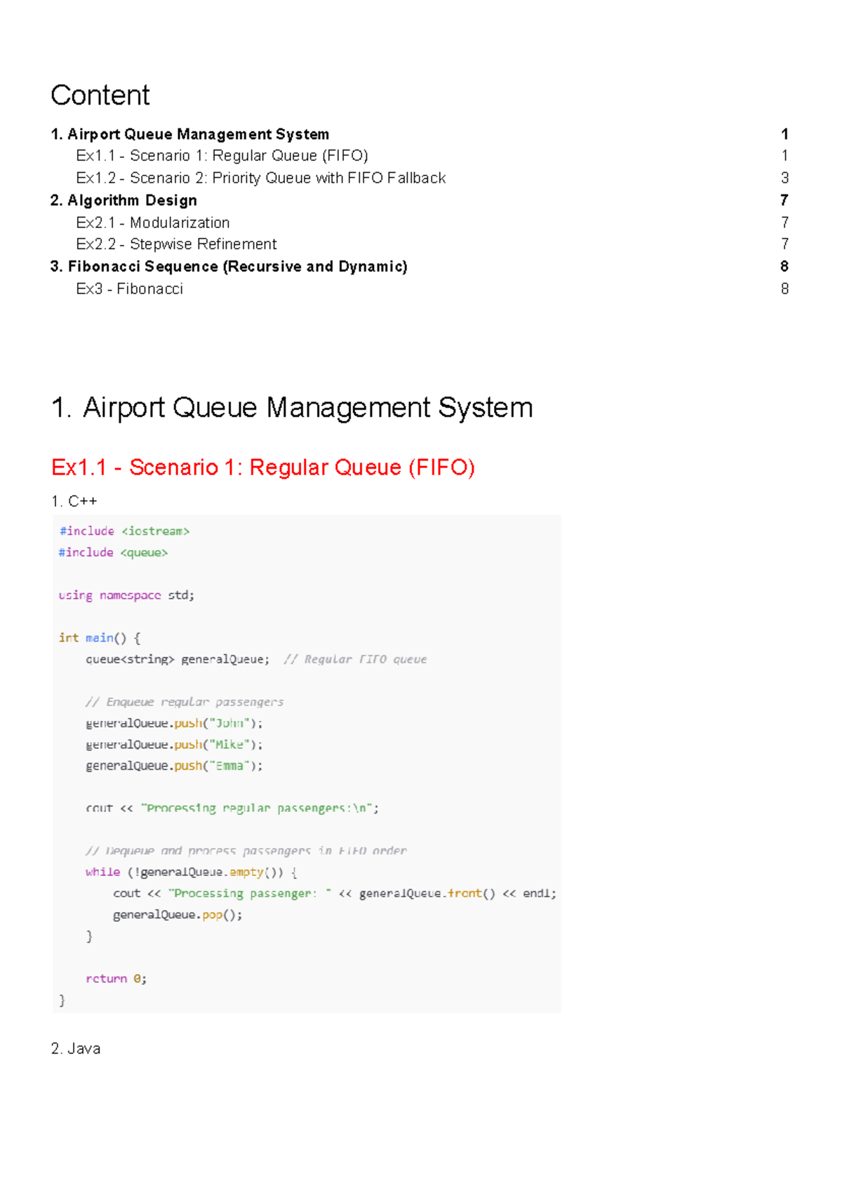 Week 1 - tutorial - Bài tập - Content 1. Airport Queue Management ...