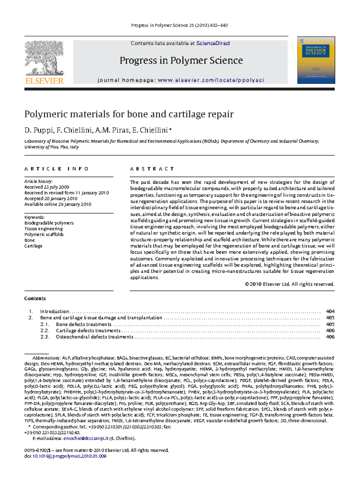 Polymeric Materials for Bone and Cartilage Repair: Advances in Tissue ...