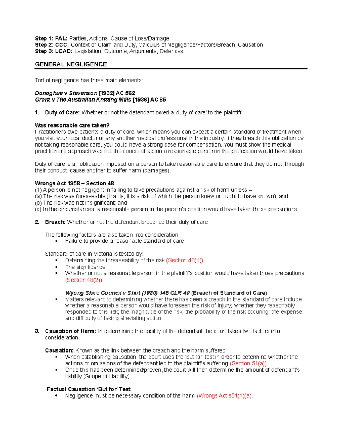 Torts Law 101: Comprehensive Exam Notes on Negligence and Duty of Care ...