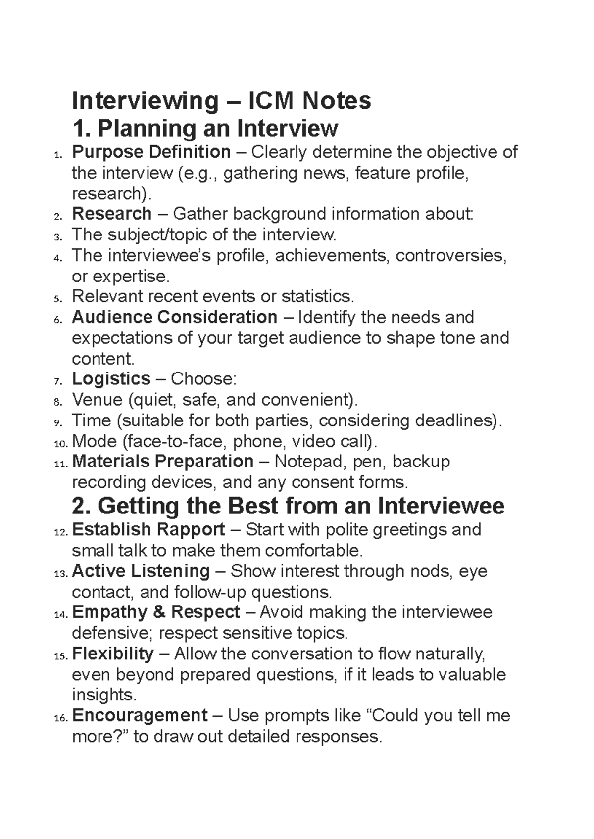 ICM 250808 Interviewing Notes: Planning & Conducting Effective ...