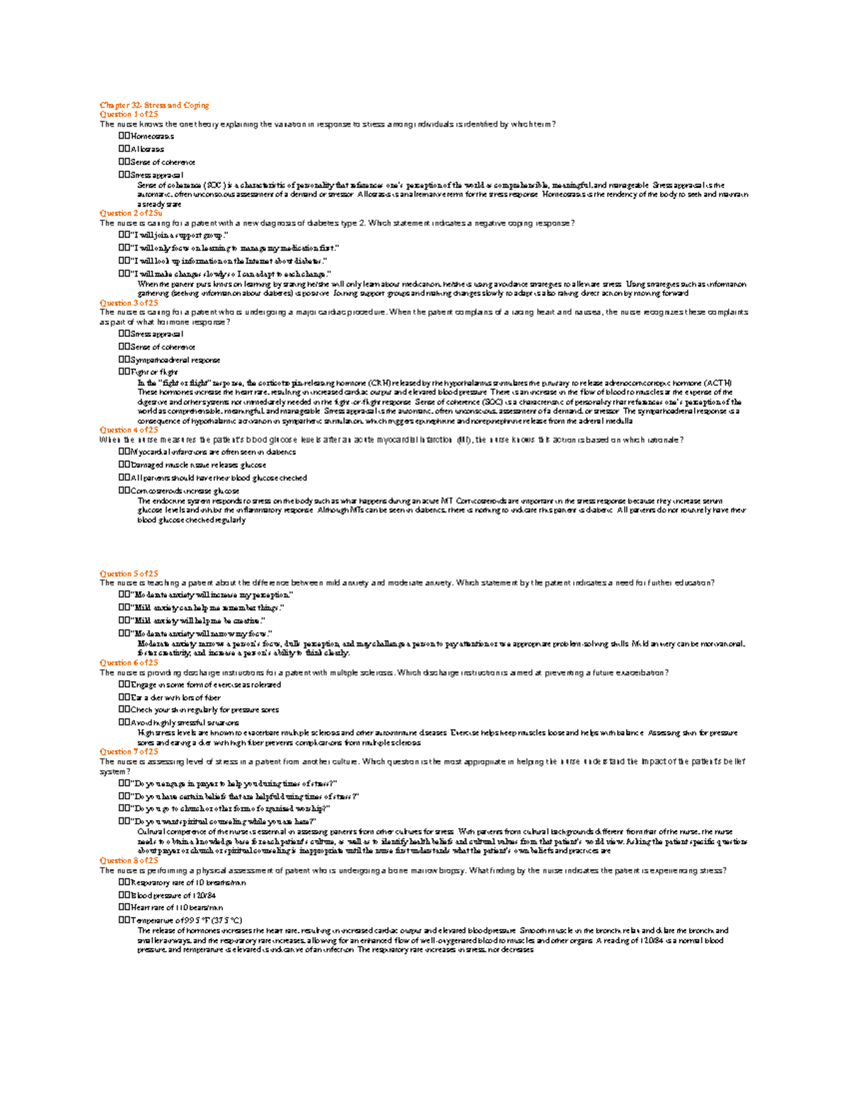 Chapter 32 - Stress and Coping: Key Concepts and Nursing Respones - Studocu