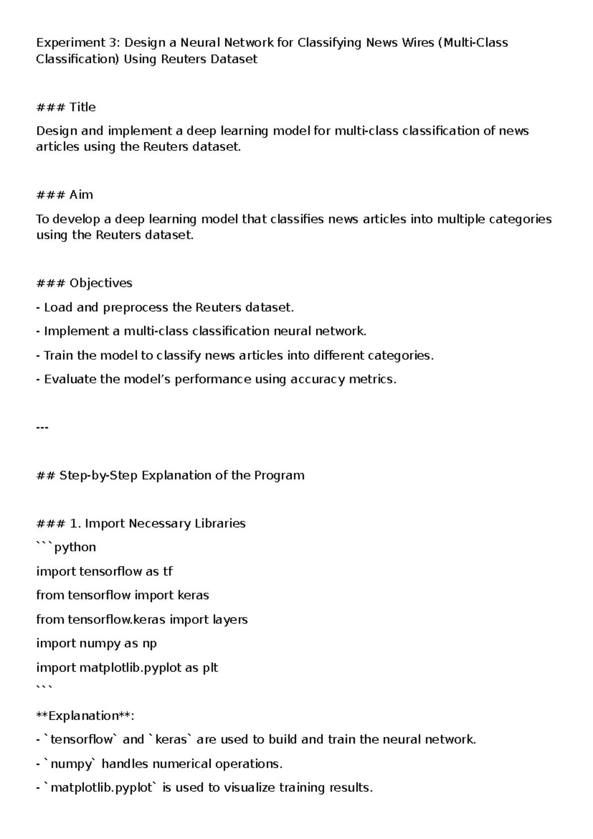 Deep Learning Experiment 3: Multi-Class News Classification (R41051 ...