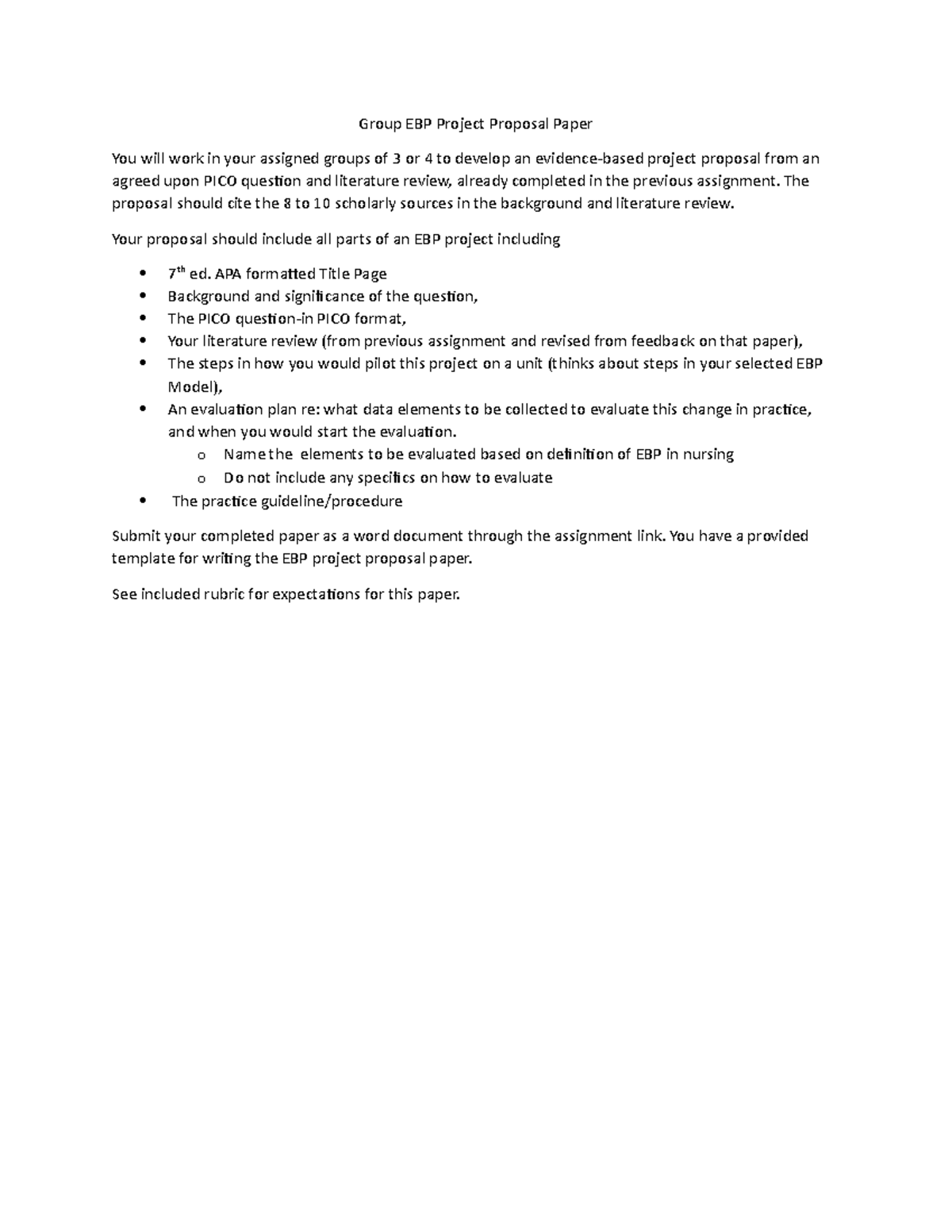 EBP Project Proposal Guidelines (Group Work - 7th Ed. APA Format) - Studocu