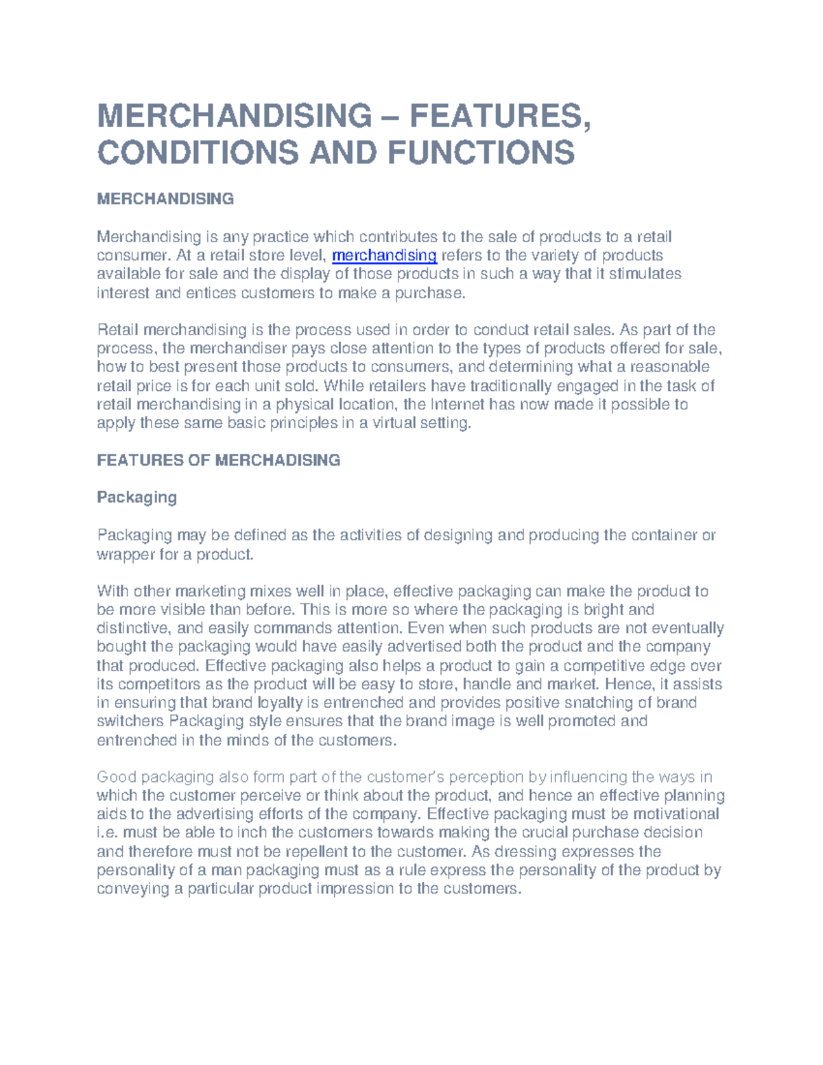 4495 Merchandising Notes: Features, Functions, and Conditions - Studocu