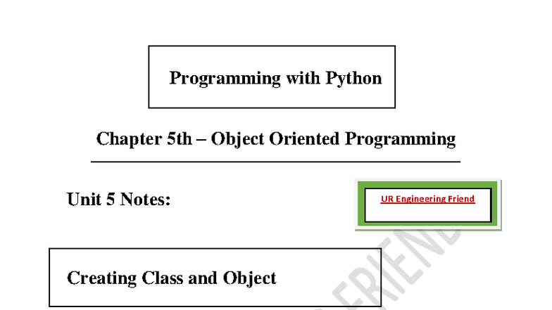 Python Programming CH5: Object-Oriented Concepts & Notes - Studocu