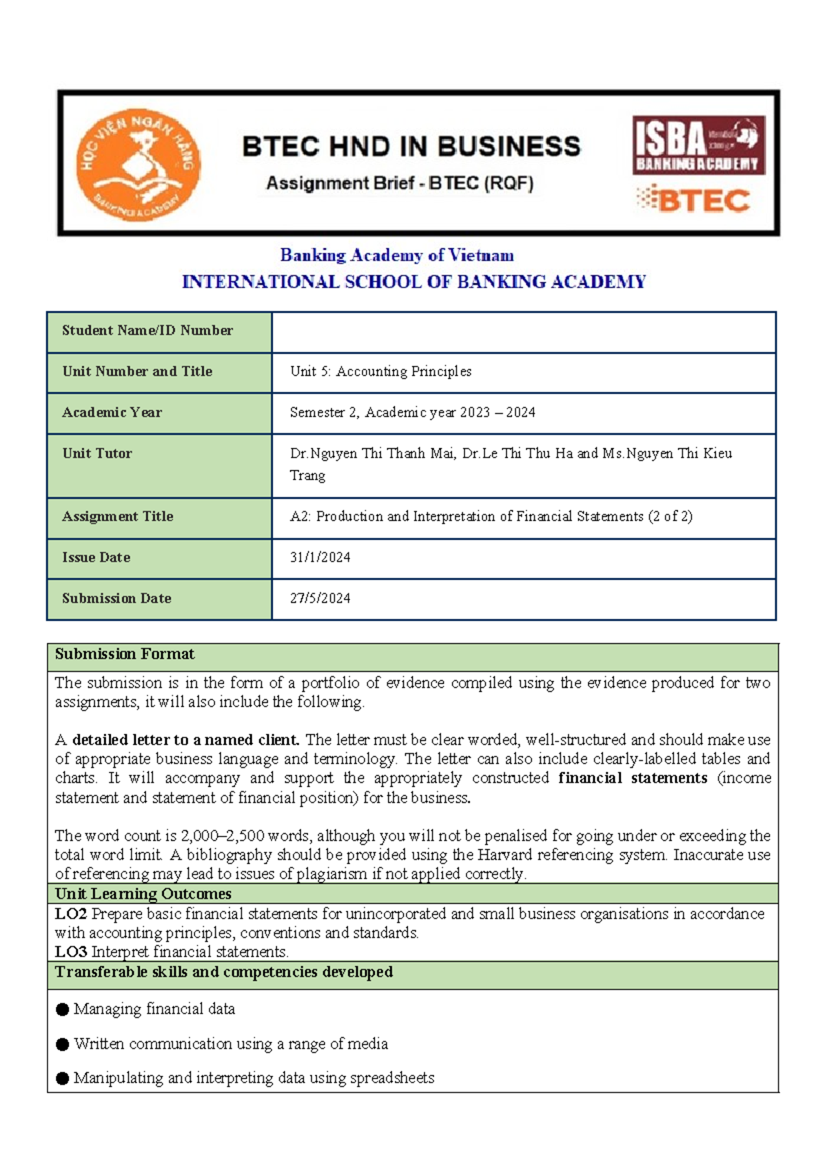 2.2. Unit 5-AAB-AP-A2-Report-CO - Student Name/ID Number Unit Number ...
