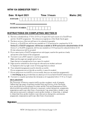 WTW 114 Semester Test 1 - UNIVERSITY OF PRETORIA FACULTY OF NATURAL AND ...