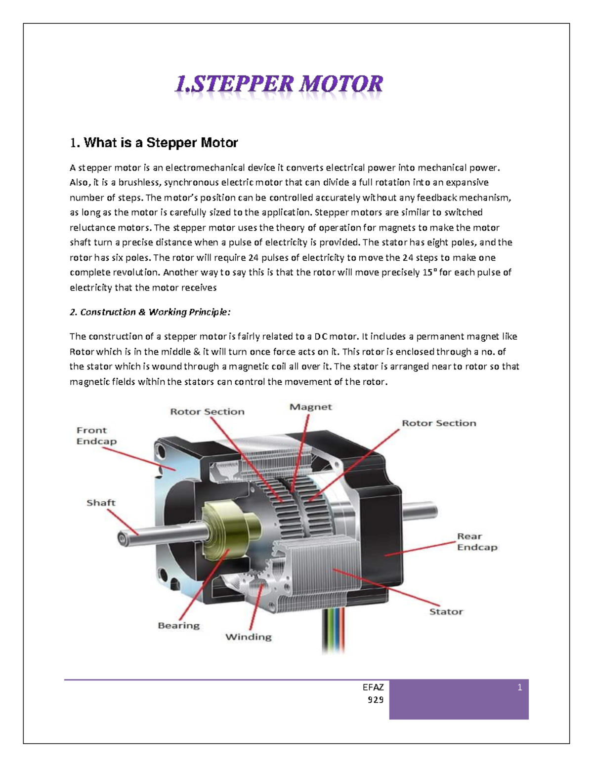Stepper Motor Overview and Analysis - EFAZ 1-2 - Studocu