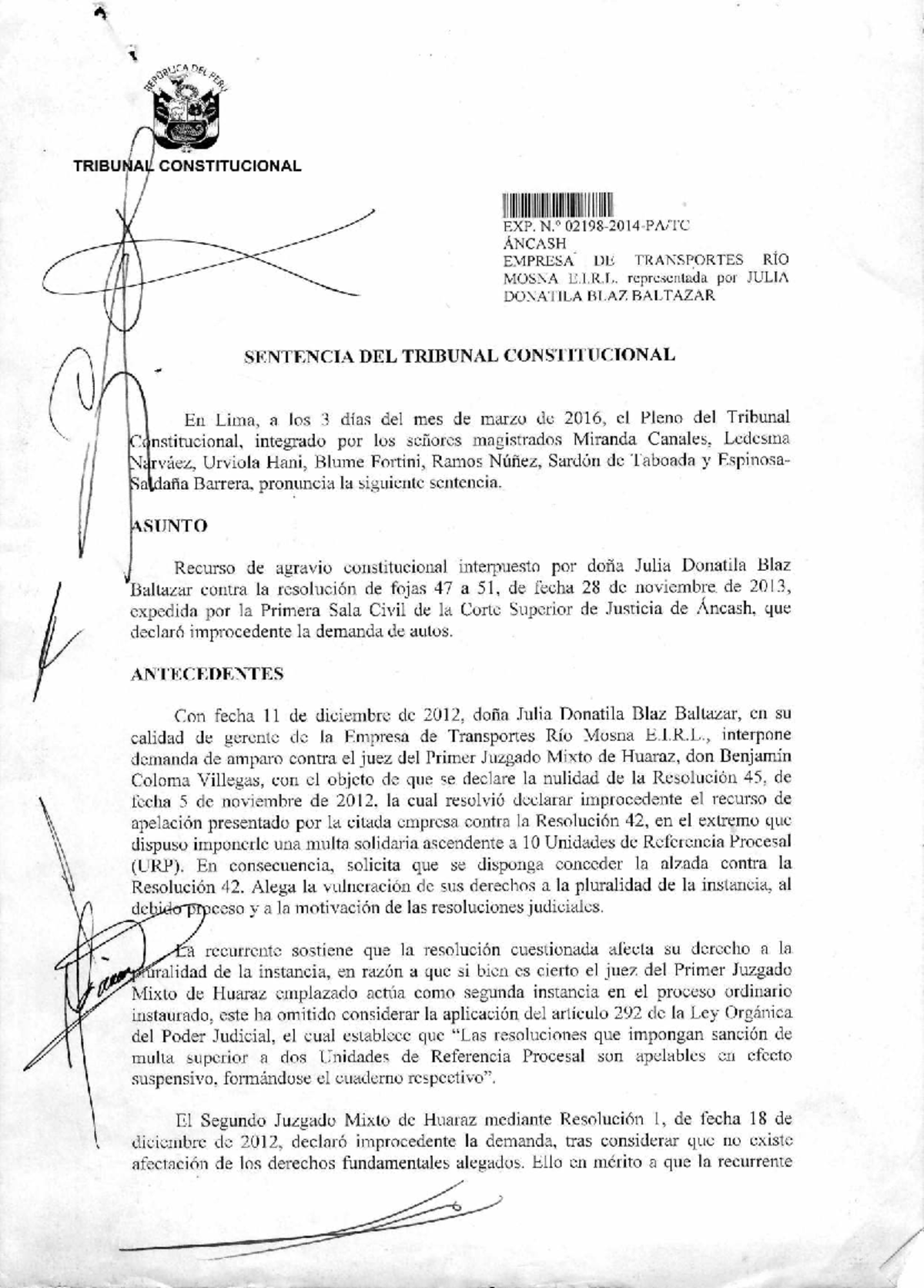 Sentencia del Tribunal Constitucional I - Exp. Áncash: Empresa de ...
