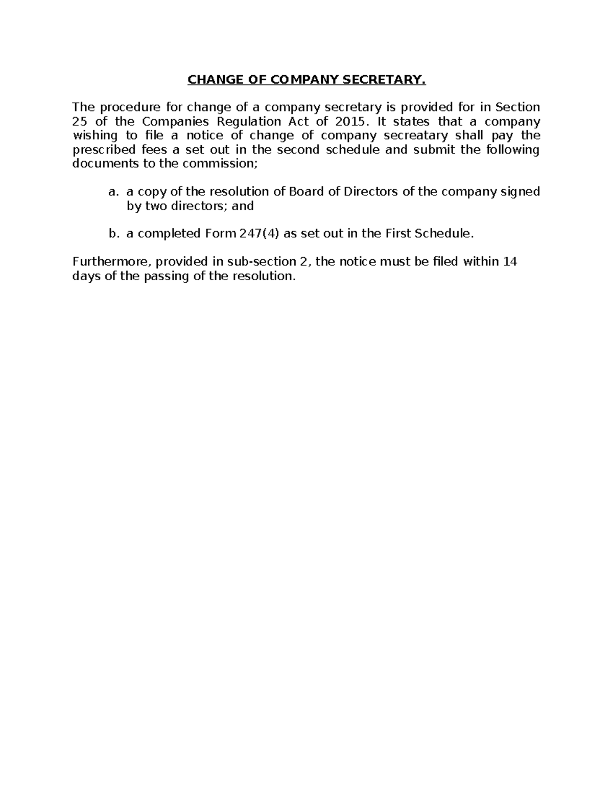 Change of Company Secretary: Procedures and Requirements - Studocu