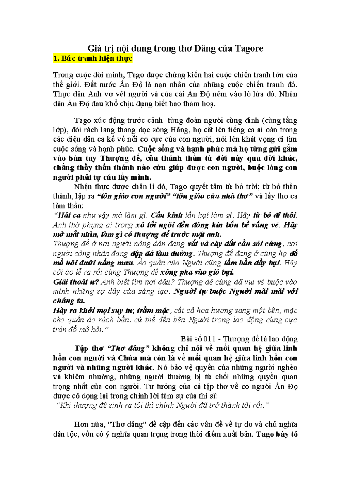 Giá trị nội dung trong thơ Dâng của Tagore - VHAN 829493138 - Document Preview