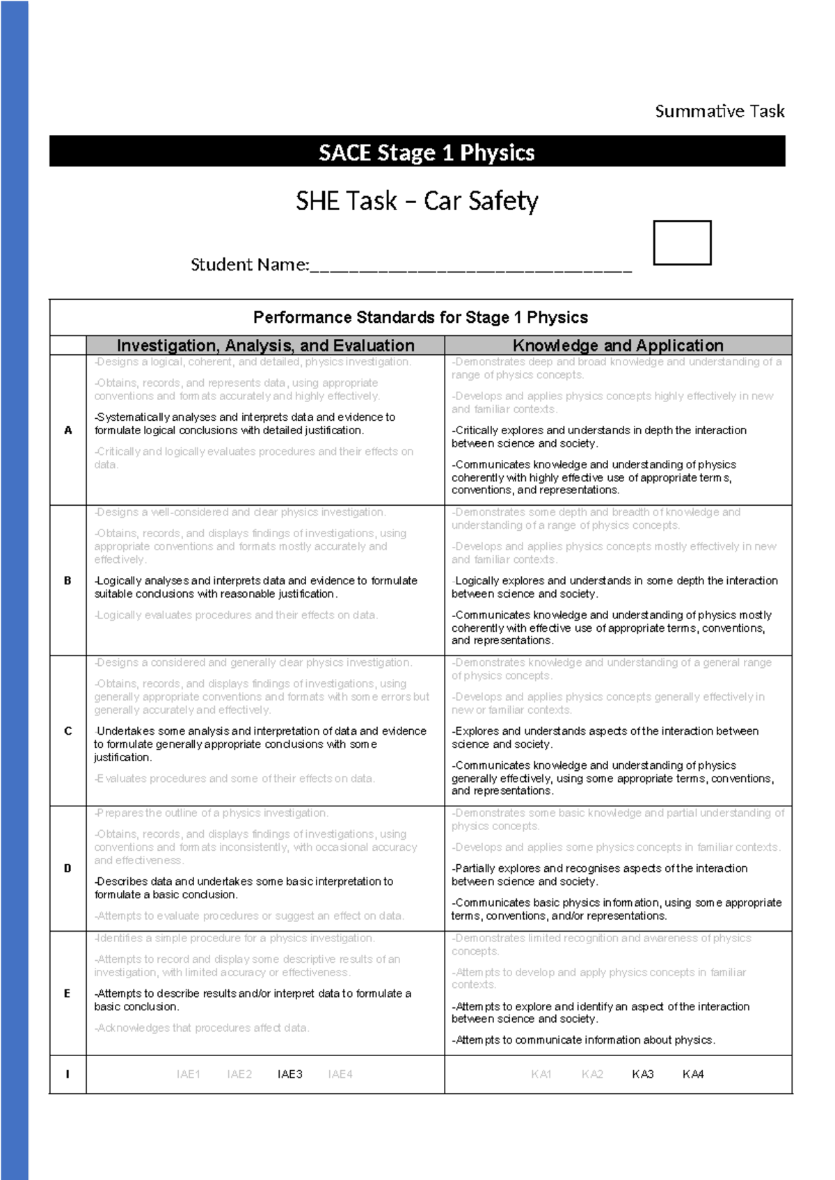 SACE Stage 1 Physics SHE Task: Car Safety Investigation and Analysis ...