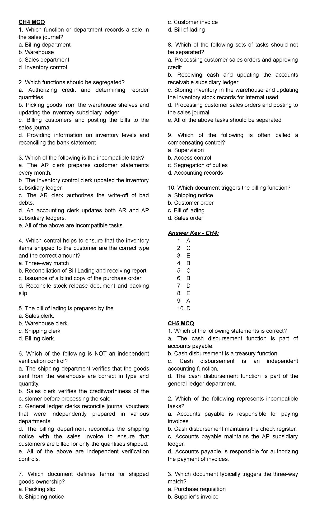 AIS CH4-8 MCQ Study Guide: Key Concepts and Answers - Studocu