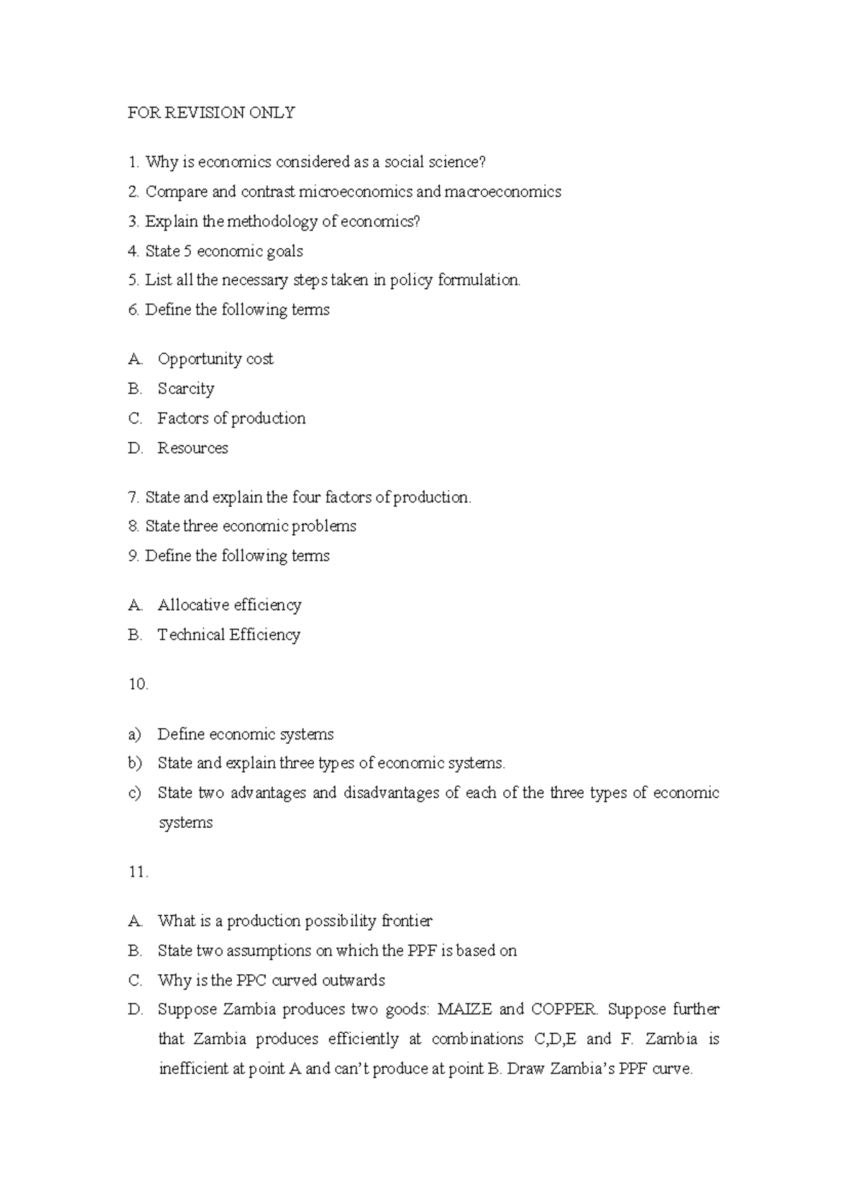 SSE 121 - Economics Revision Guide: Key Concepts & Questions - Studocu