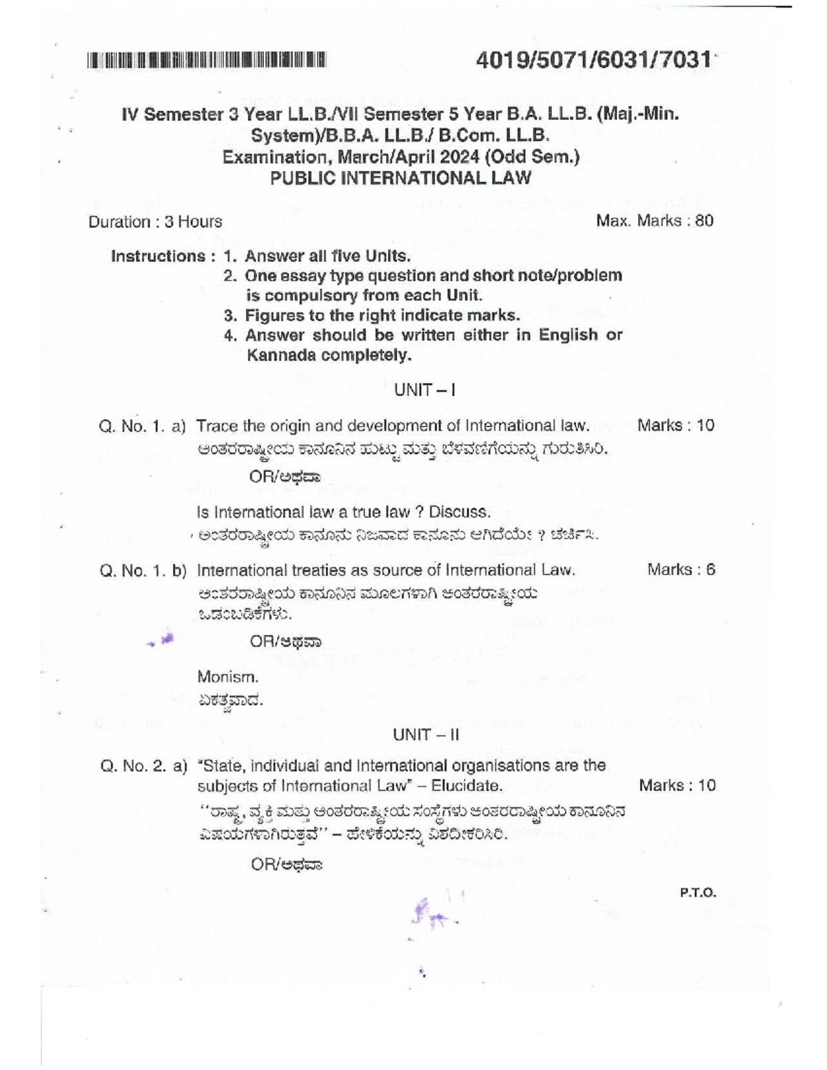 Public International Law Exam Notes - B.A. LL.B. IV Sem. 2024 - Studocu