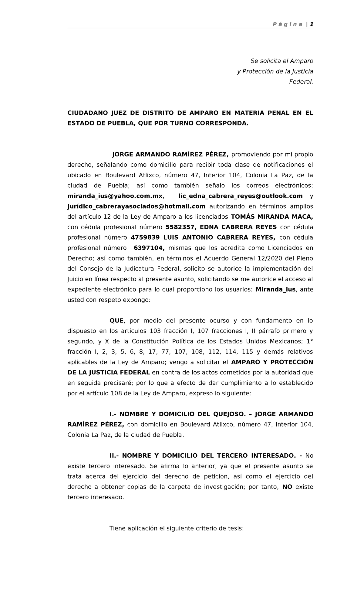 Amparo y Protección de Justicia Federal - C5 - Jorge A. Ramírez Pérez ...
