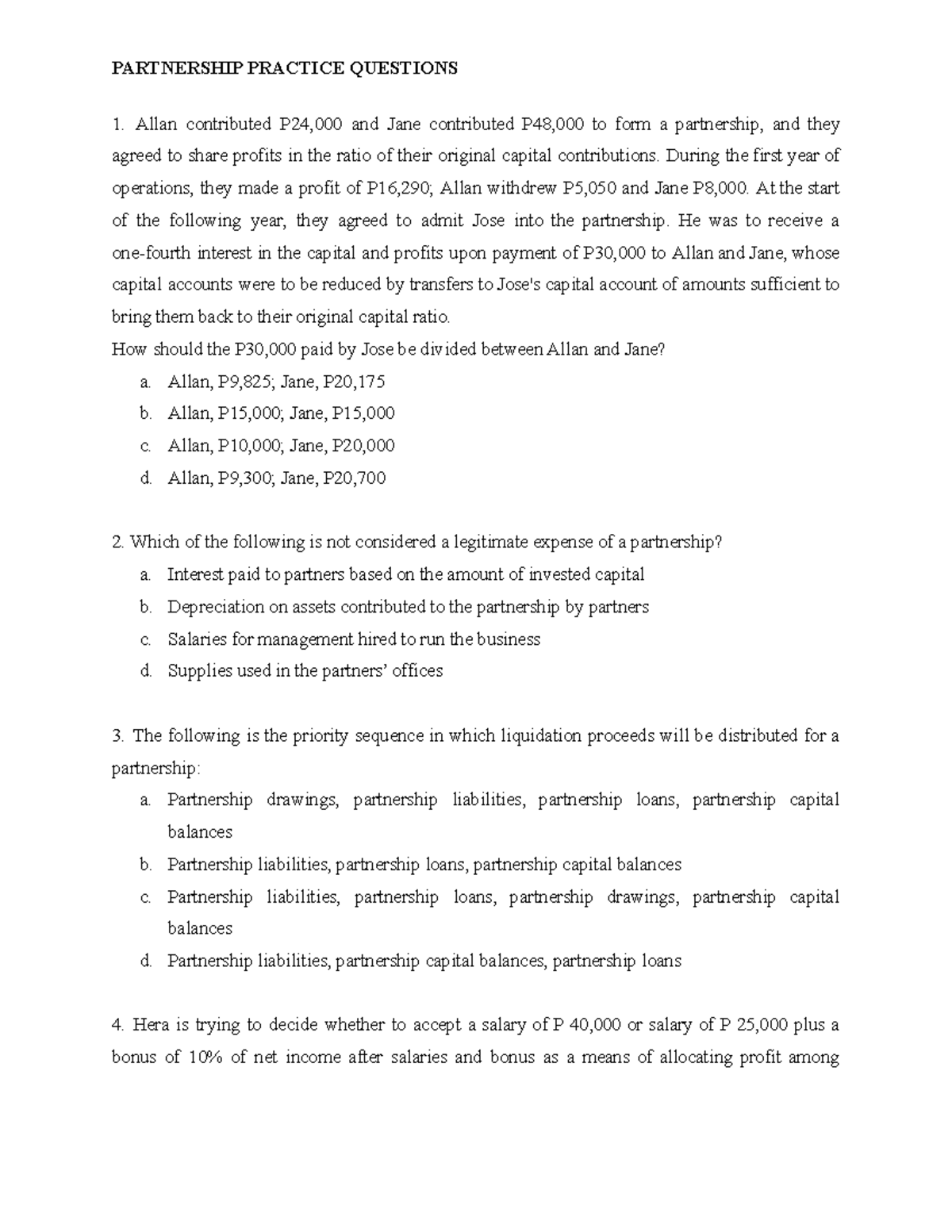 Partnership Practice Questions - Key Concepts & Solutions - Studocu