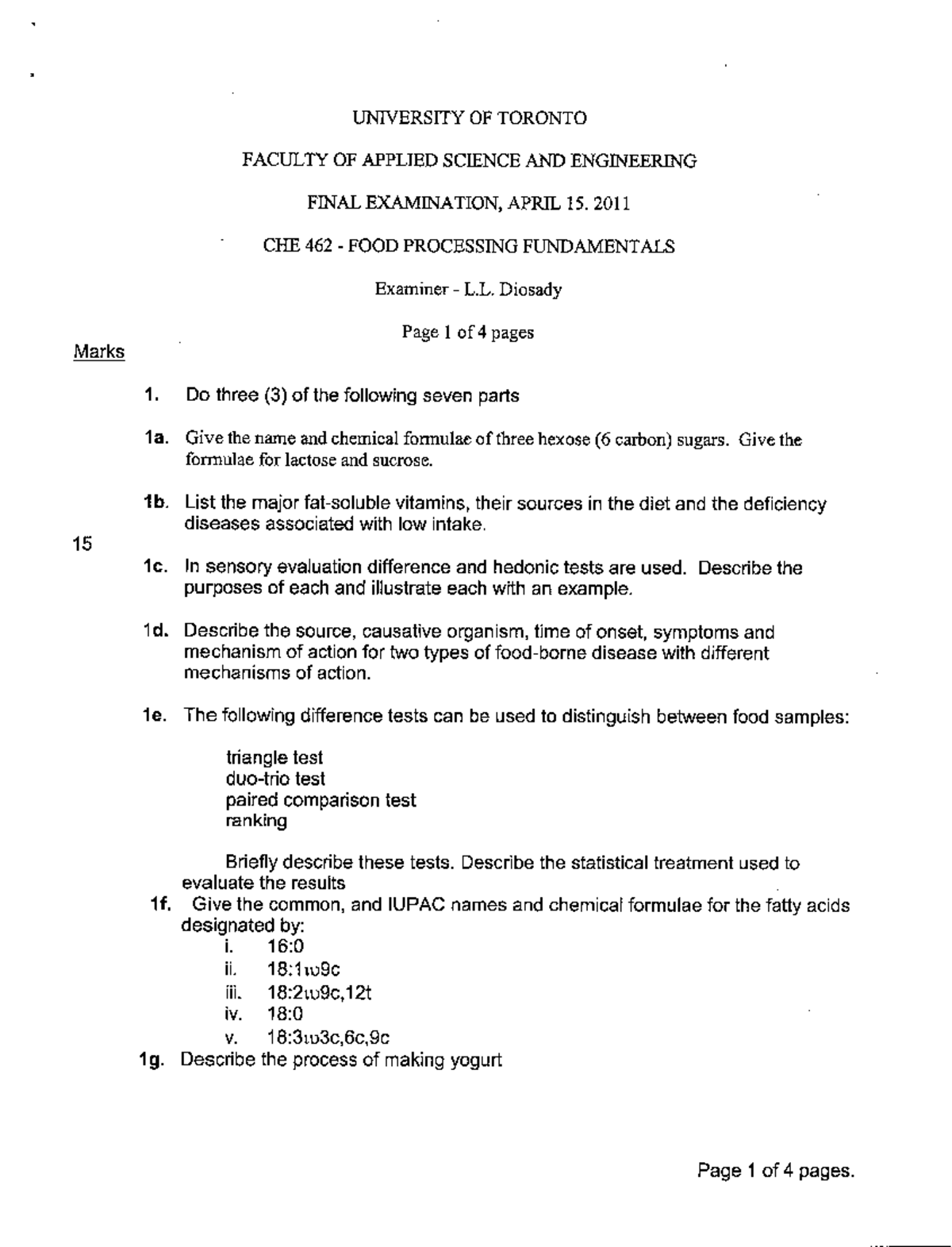 Che462s 2011 exam - Final exam - CHE462H1 - U of T - Studocu