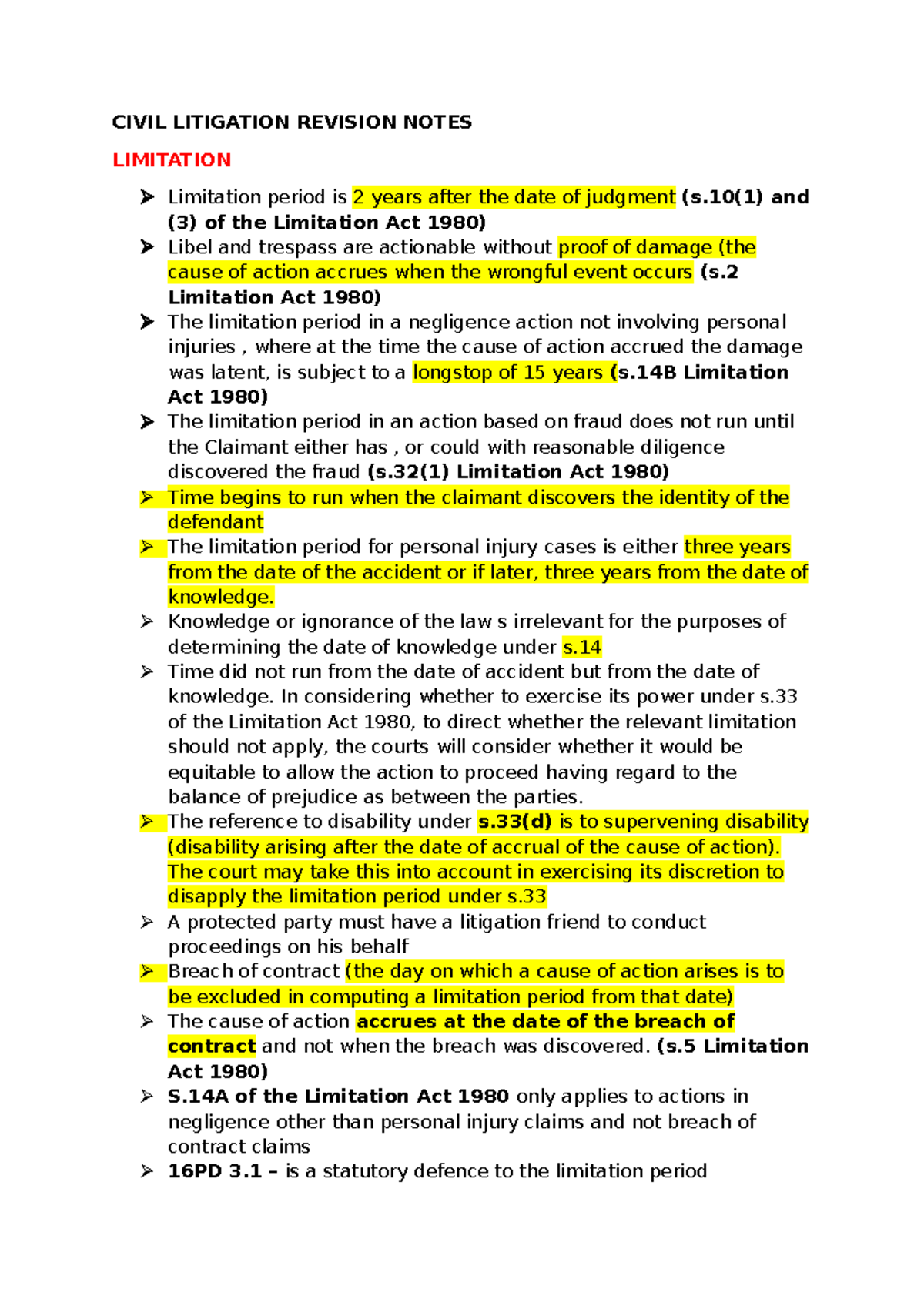 Civil Litigation Revision Notes - CIVIL LITIGATION REVISION NOTES ...