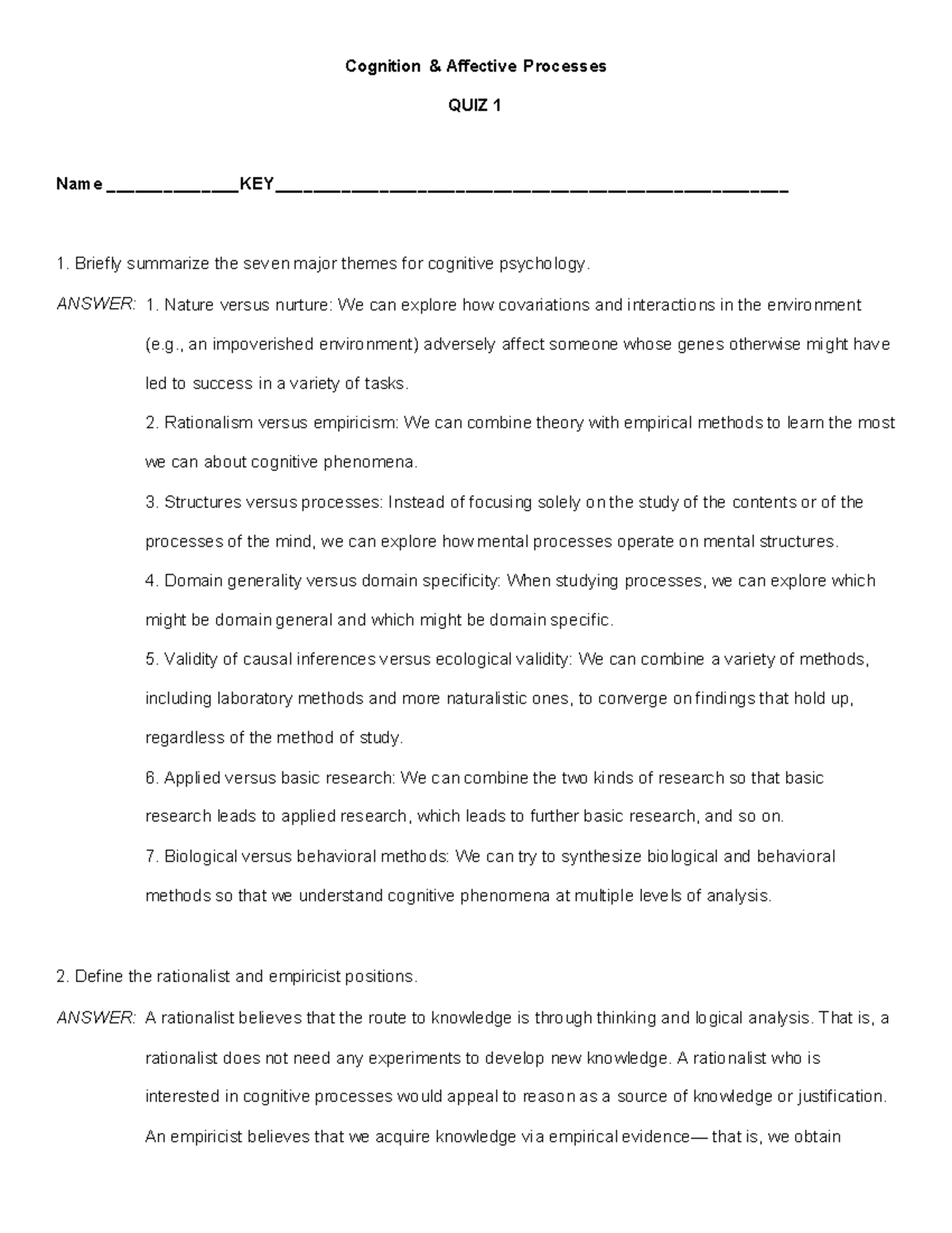 Cognitive Psychology Overview and Key Concepts Quiz (PSY-101) - Studocu
