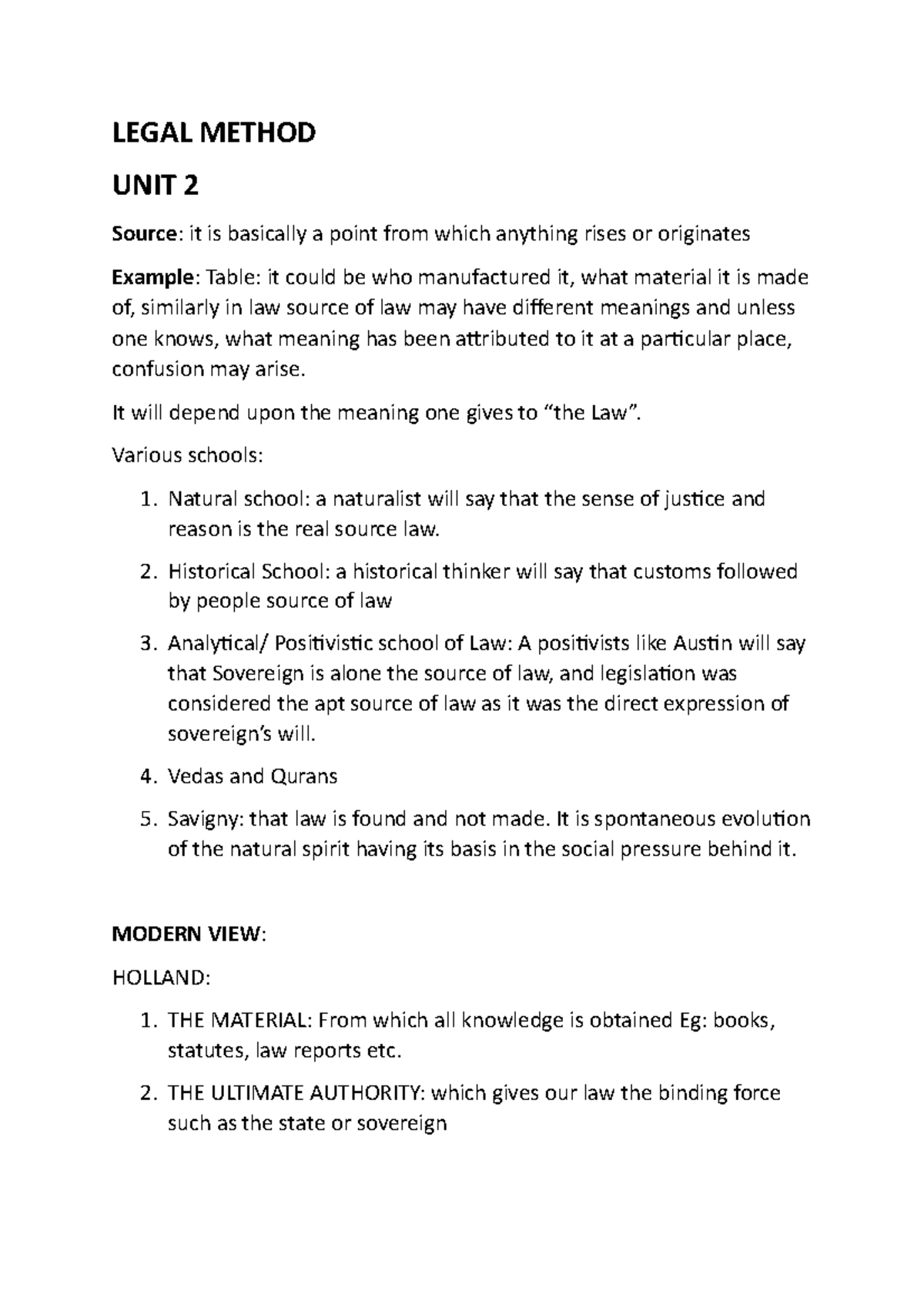 UNIT 2: Overview of Legal Method and Sources of Law Notes - Studocu