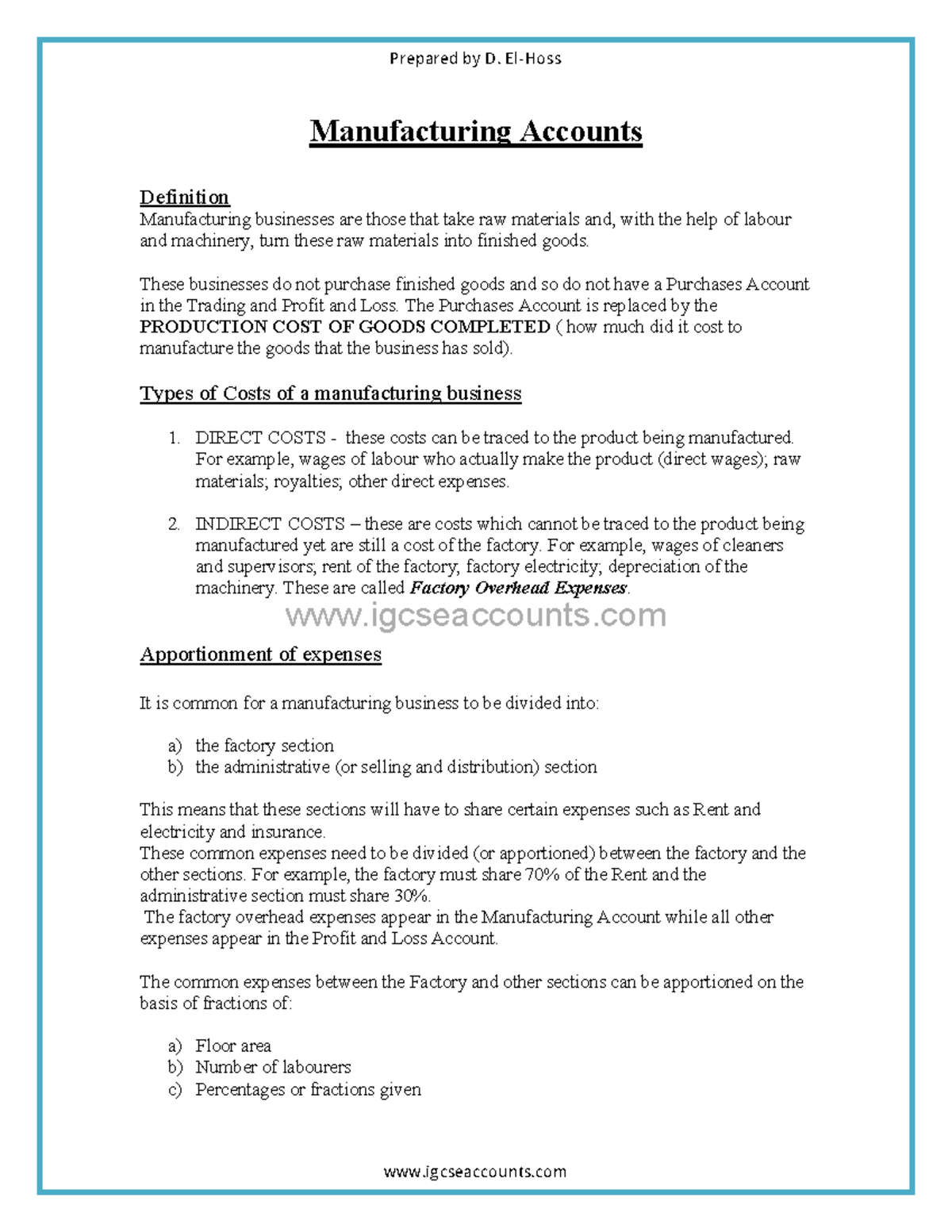 Manufacturing accounts - Manufacturing Accounts Definition ...