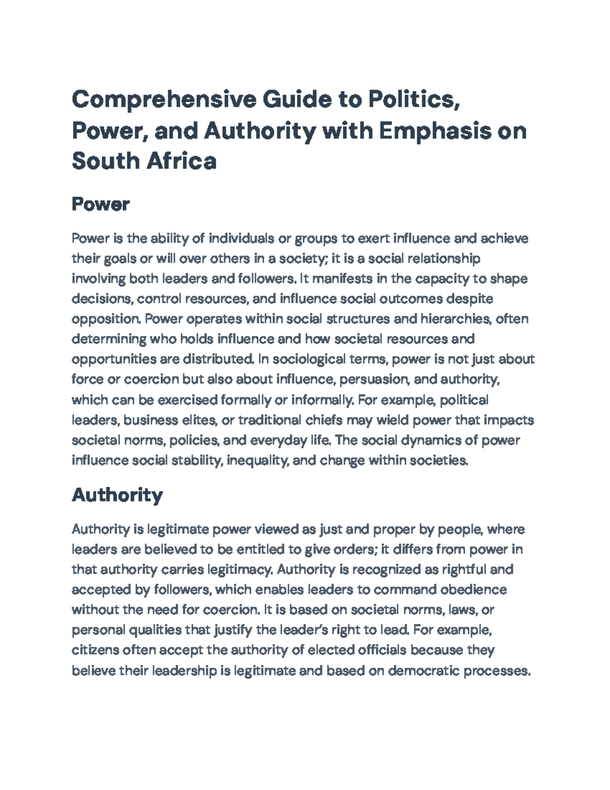 Comprehensive Overview of Politics, Power, and Authority in South ...