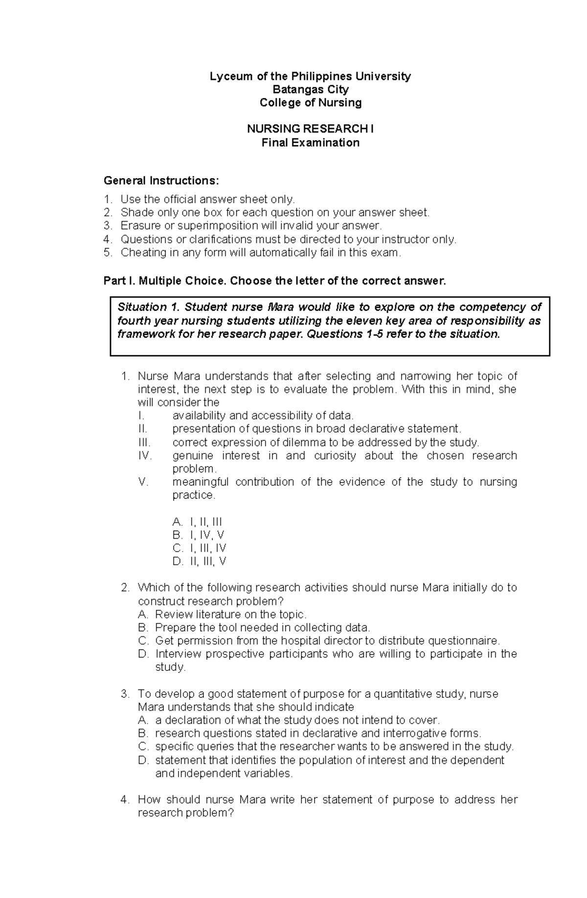 NRES 1 - Final Exam Study Guide for Nursing Research I - Studocu