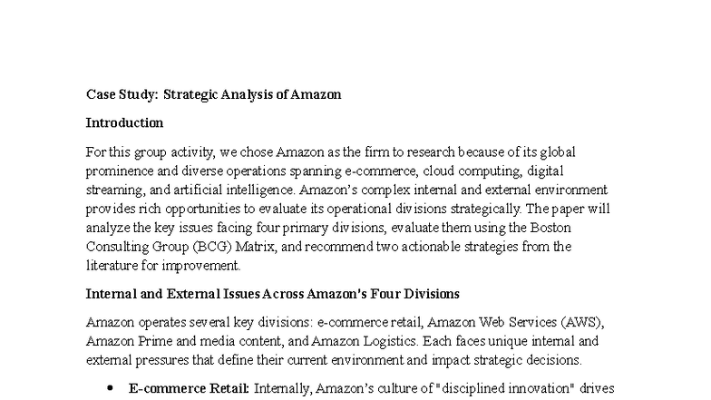 Case Study: Strategic Analysis of Amazon (Group Activity) - Studocu