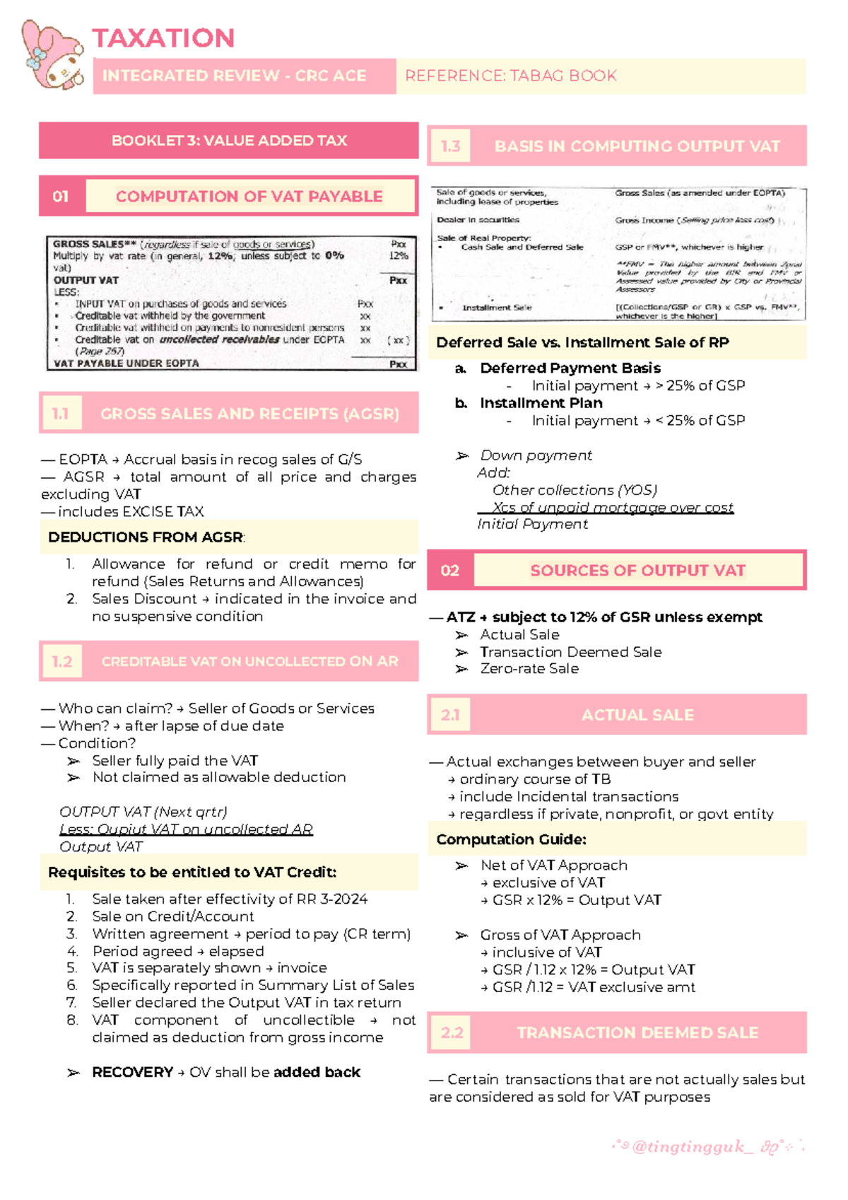 TAXATION INTEGRATED REVIEW: VAT PAYABLE COMPUTATION GUIDE (CRC ACE ...