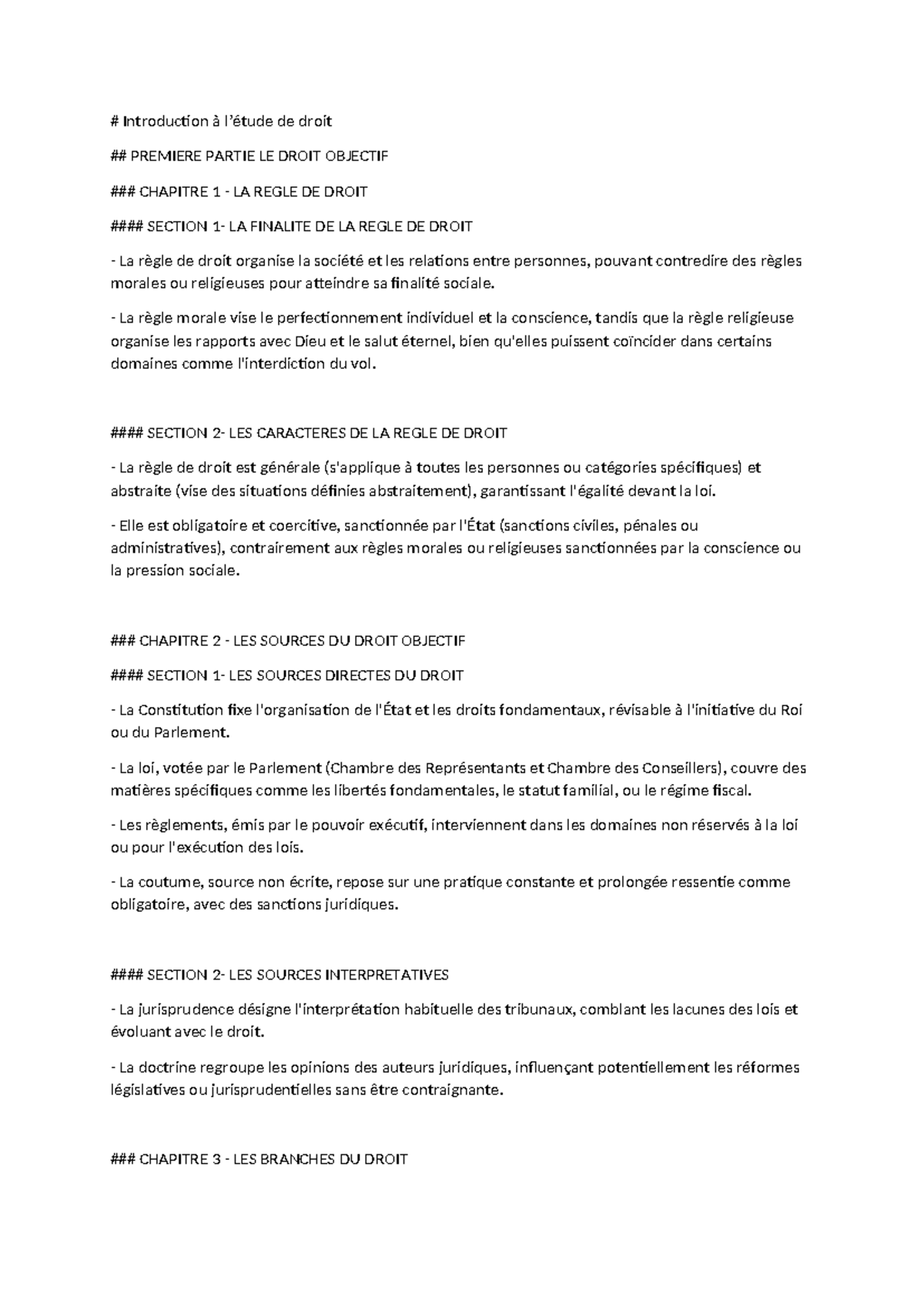 Droit 2 S1 - Cours : Introduction au Droit et ses Fondements - Studocu