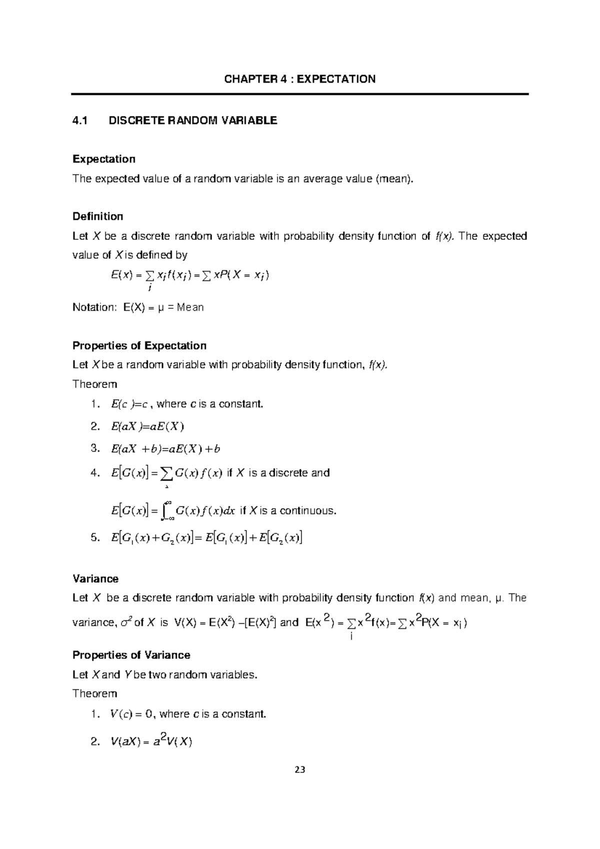 Mathematical Expectation and Moment Generating Function (Chapter 4 ...