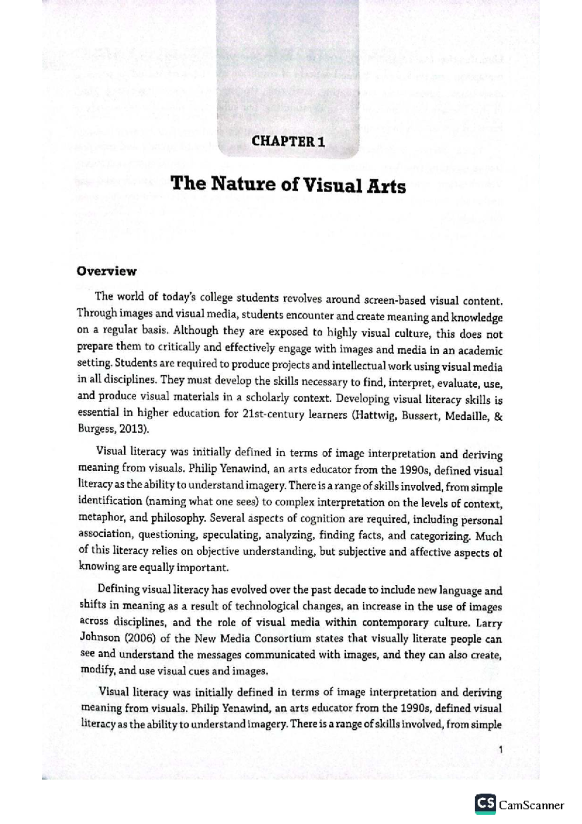 Chapter 1: The nature of visual arts and visual literacy skills (CS 101 ...