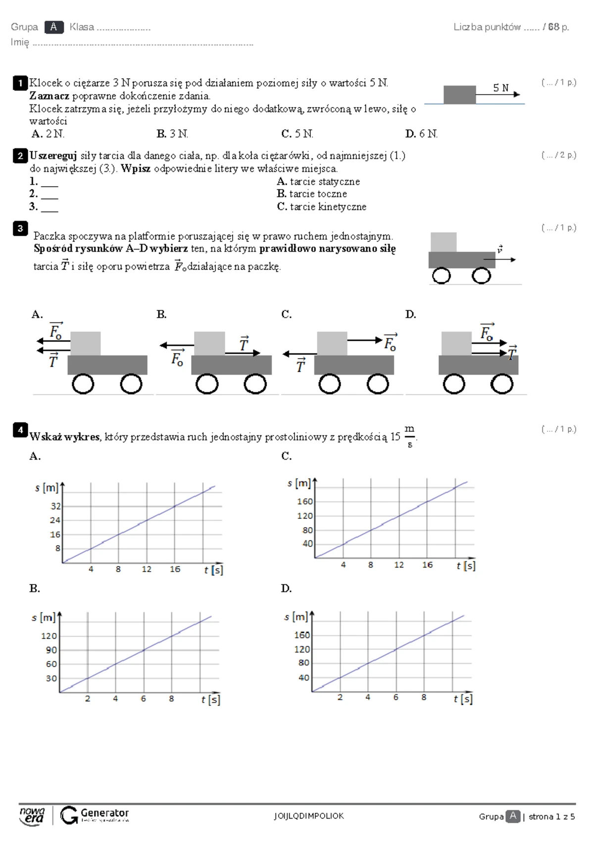 Fizyka 1 Gimnazjum Kinematyka Sprawdzian www.studocu.com