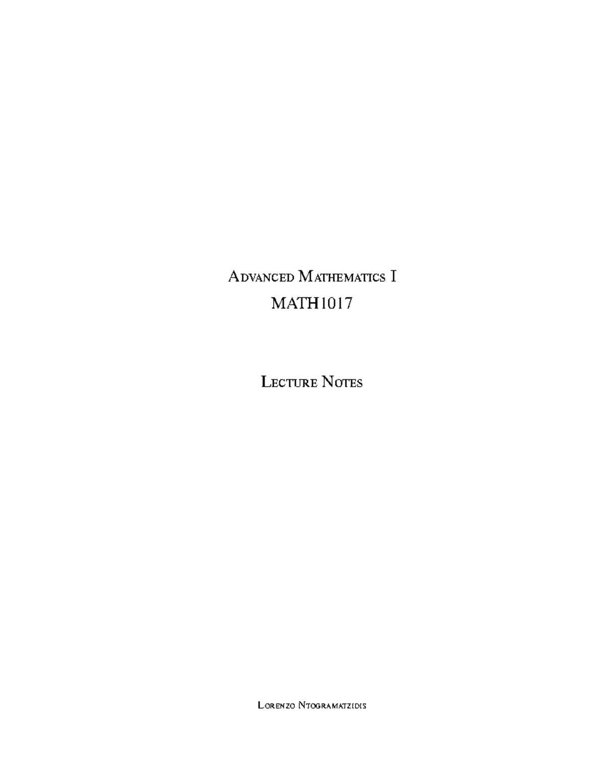 Lecture Notes up to derivatives - Advanced Mathematics I MATH Lecture ...