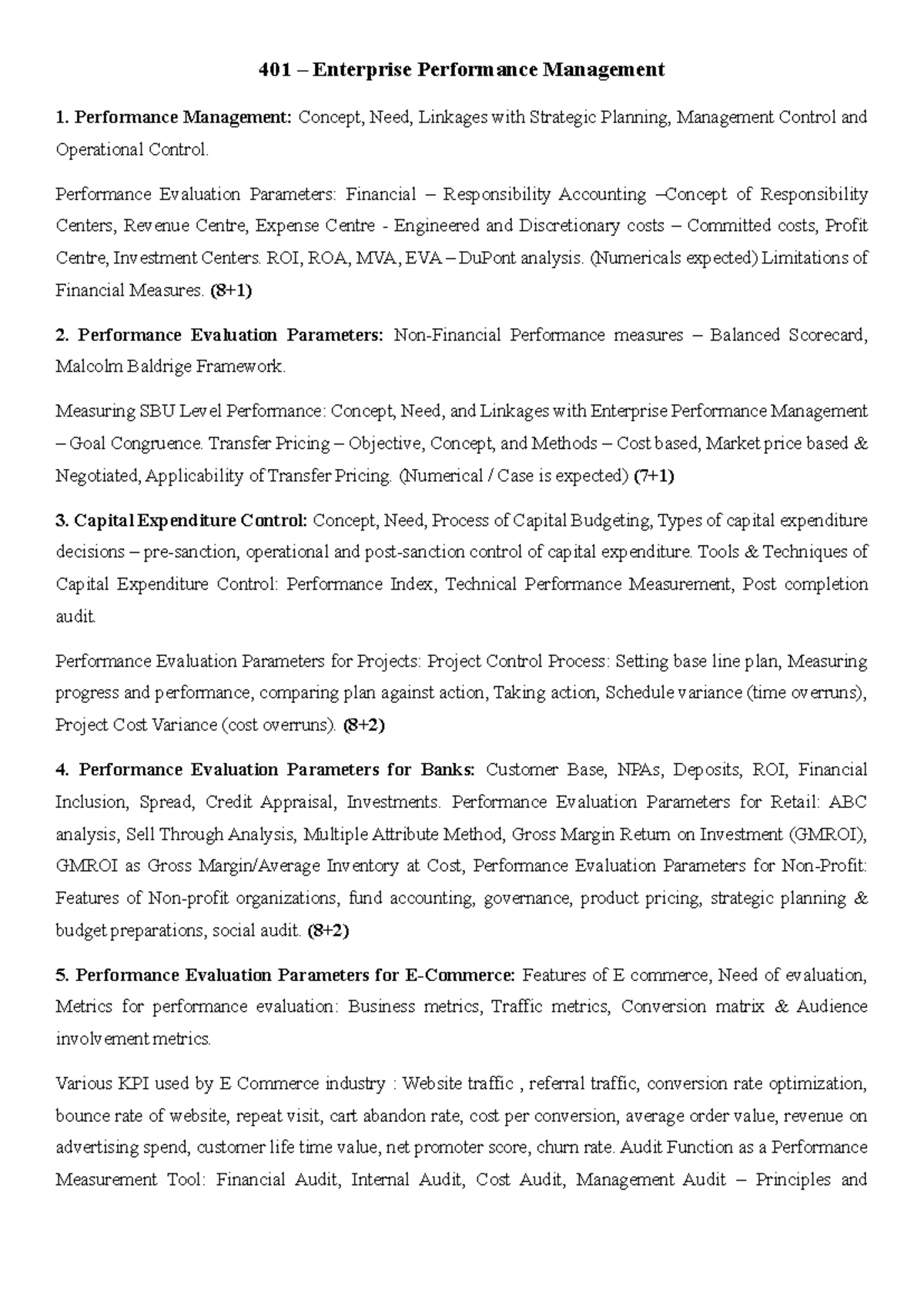 EPM 401 - Comprehensive Syllabus on Enterprise Performance Management ...