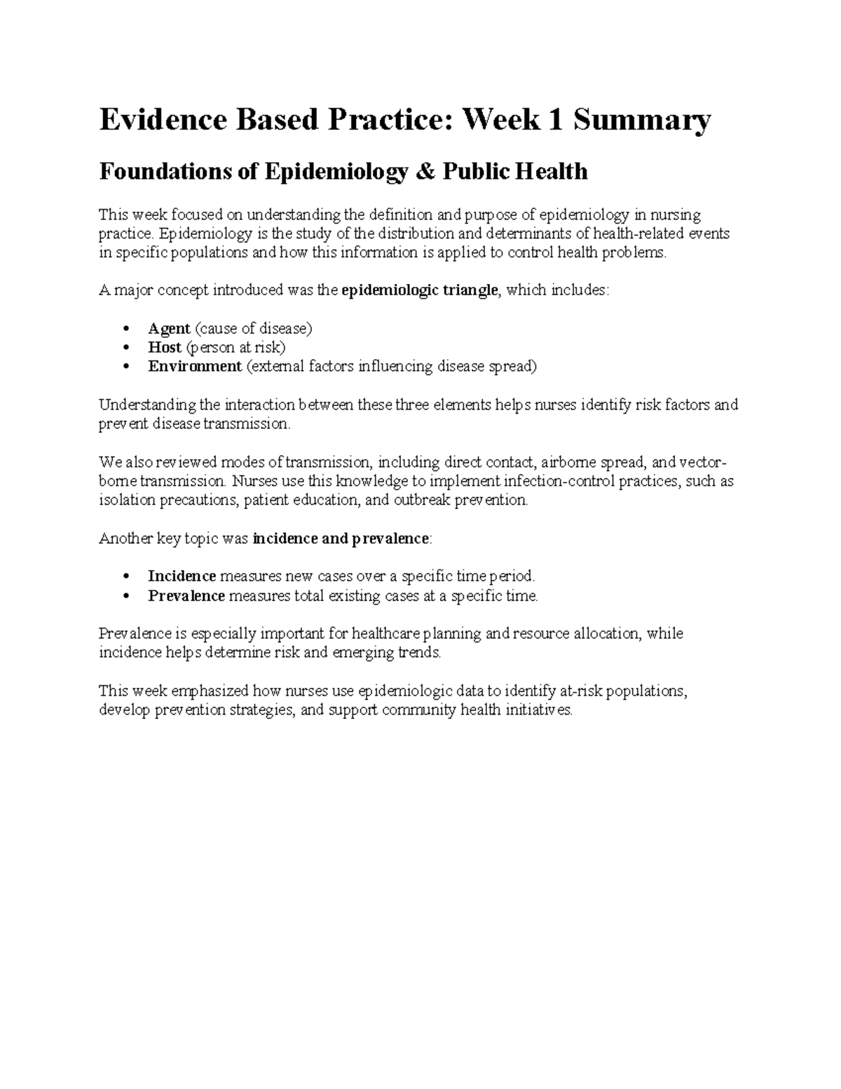 Evidence Based Practice: Week 1 Summary on Epidemiology in Nursing ...