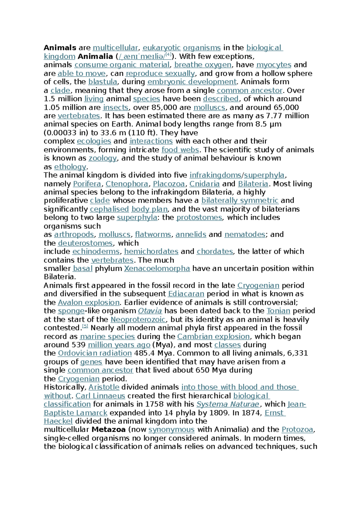 BIO101: Notes on Animal Kingdom and Classification Overview - Studocu