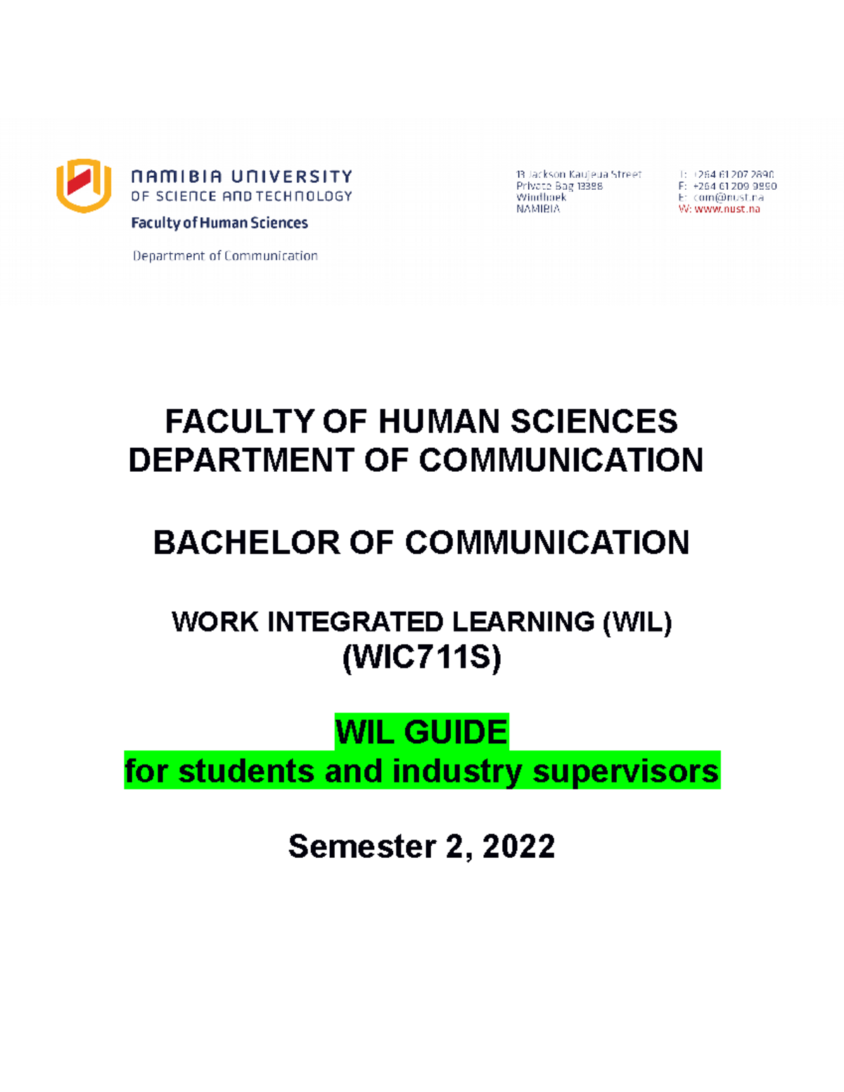 WIC711S: Comprehensive WIL Guide for Internships in Communication - Studocu