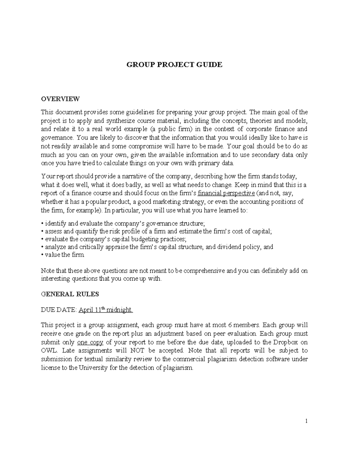FIN 301 GROUP PROJECT GUIDE: Overview & Guidelines - Studocu