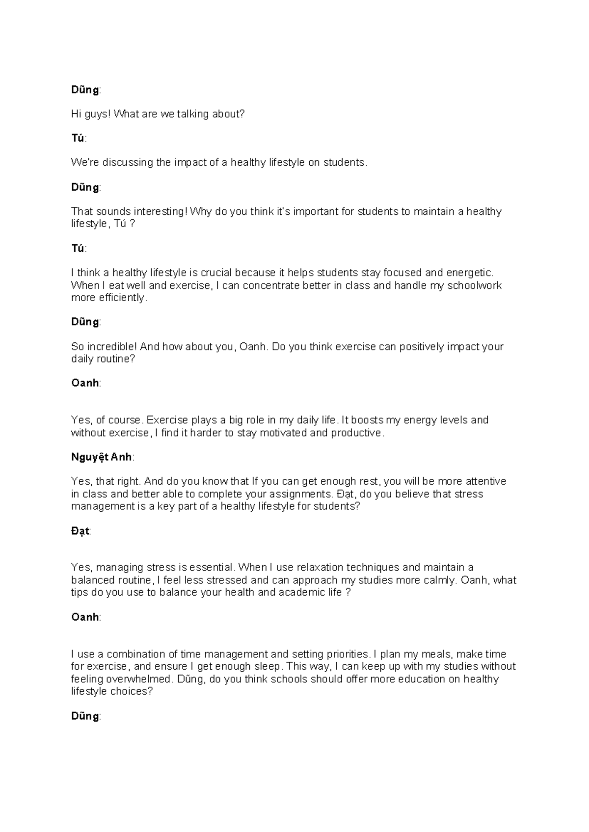 Health & Lifestyle Impact on Students - Discussion Script TA 2 - Studocu