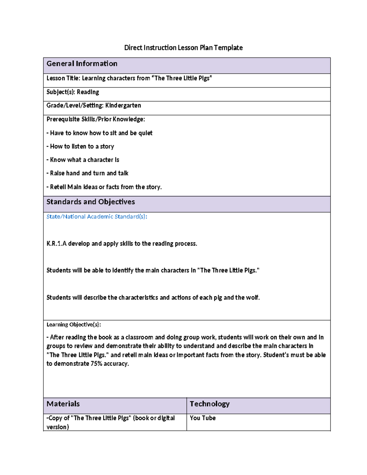 Lesson Plan Task 2 - pass - Direct Instruction Lesson Plan Template ...