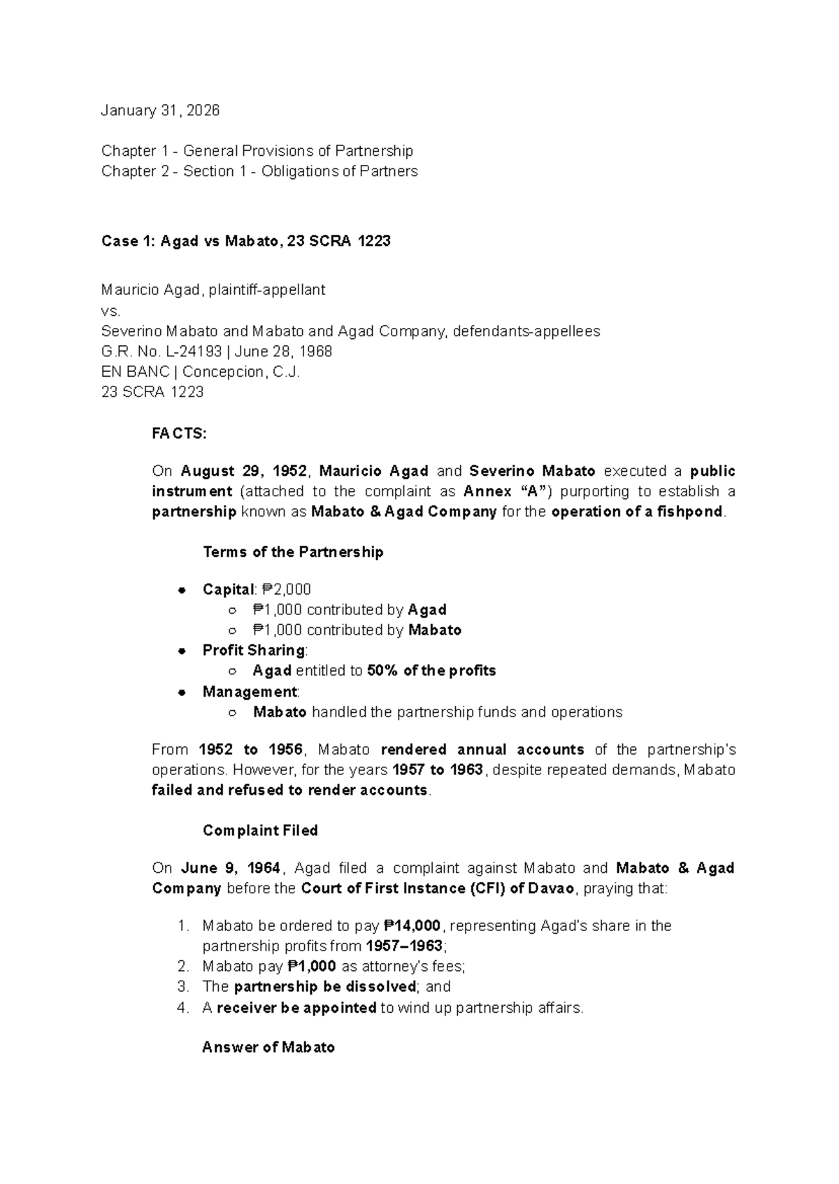 Partnership Law Cases: Chapter 1 & Case Studies (2026) - Studocu