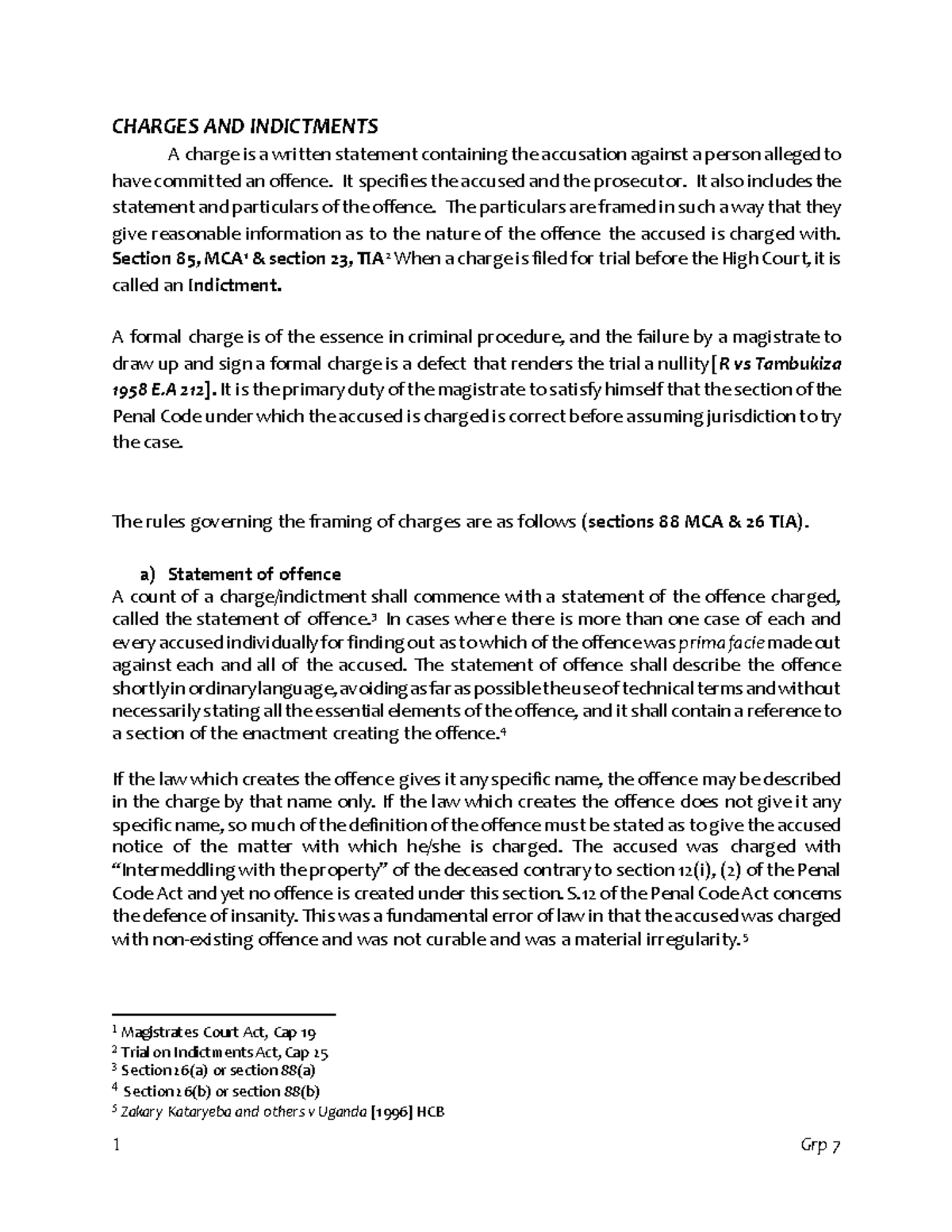 Charges and Indictments Overview, CP - Grp 7 - Class Notes - Studocu
