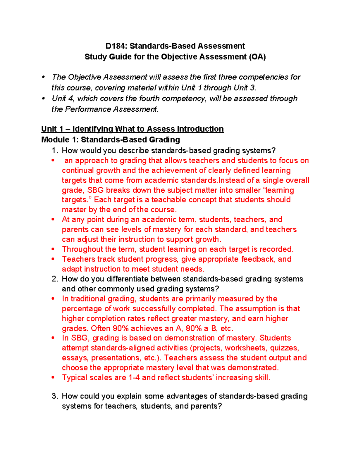 D184: Comprehensive Study Guide for Objective Assessment (OA) - Studocu