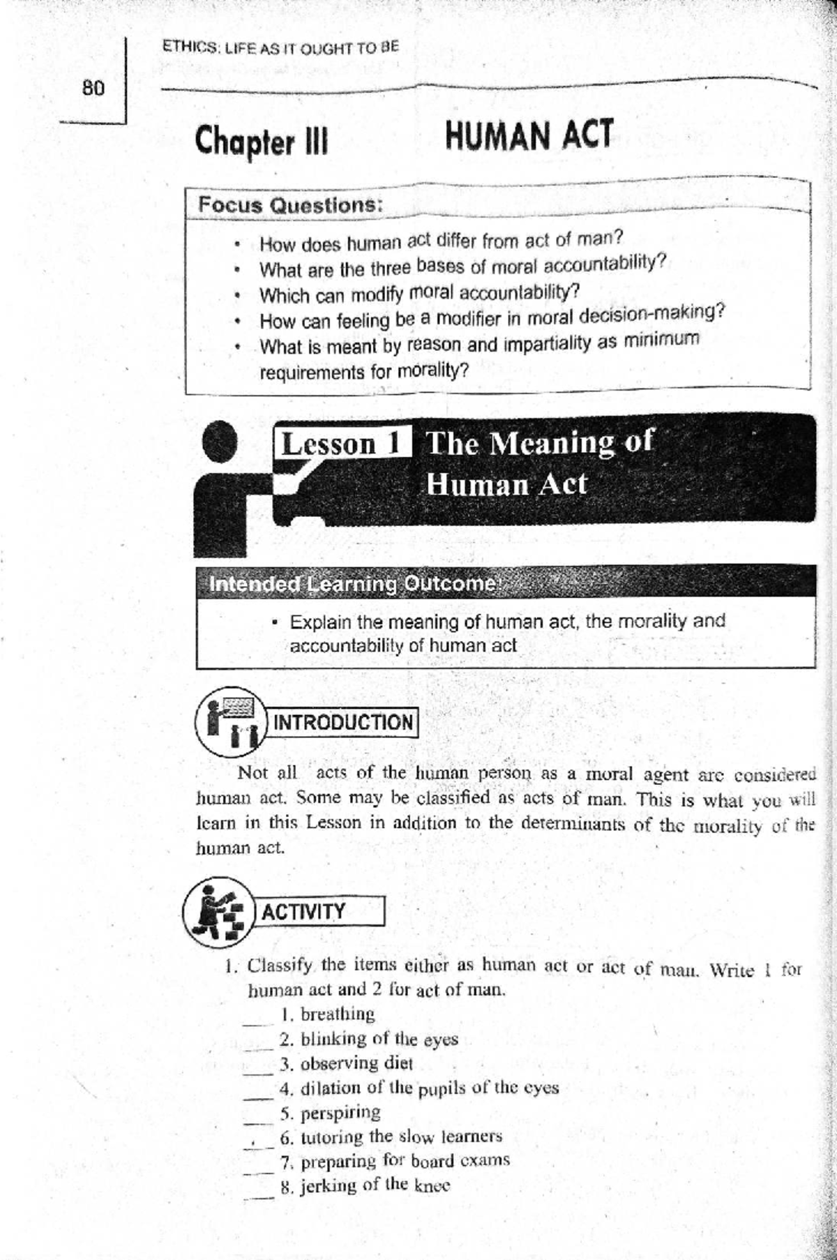 ETHICS: LIFE AS IT OUGHT TO BE 80 - Chapter on Human Act and Moral ...