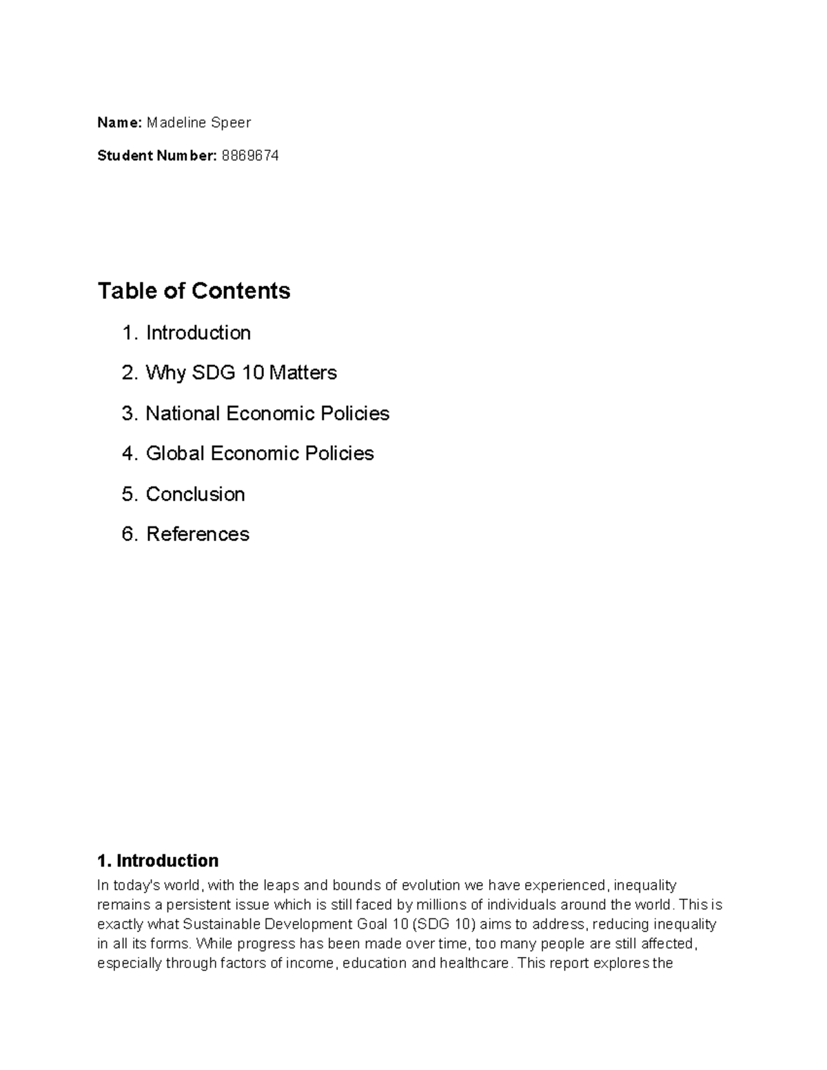ECON 100: Report on Sustainable Development Goal 10 and Inequality ...