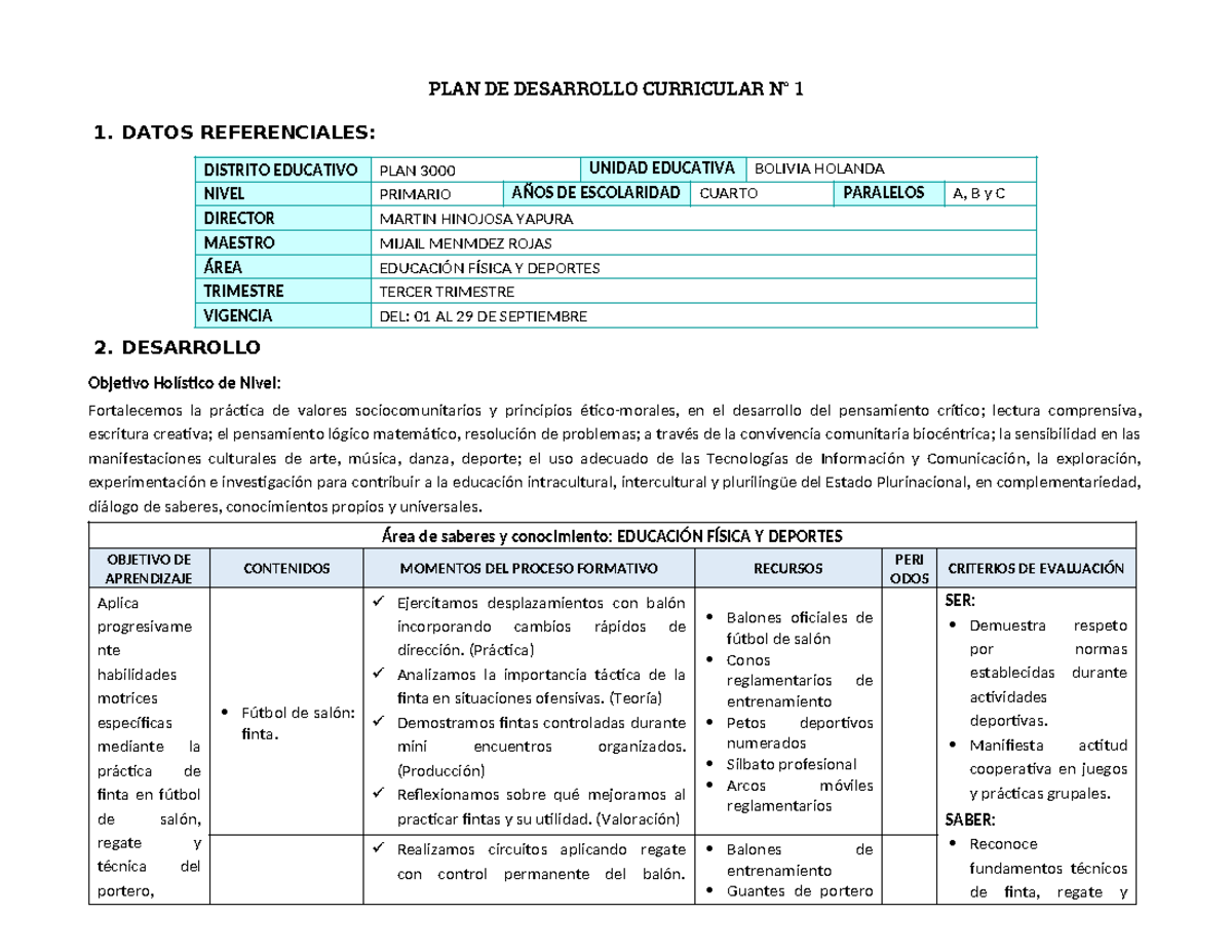 4TO PRIM - PLAN DE DESARROLLO CURRICULAR EN EDUCACIÓN FÍSICA - 3ER ...