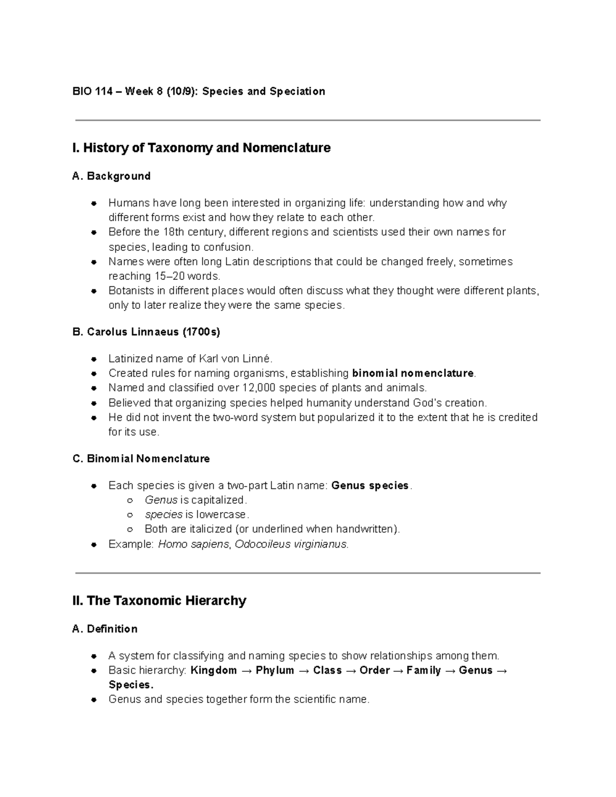 BIO 114 Week 8: Understanding Species and Speciation Concepts - Studocu