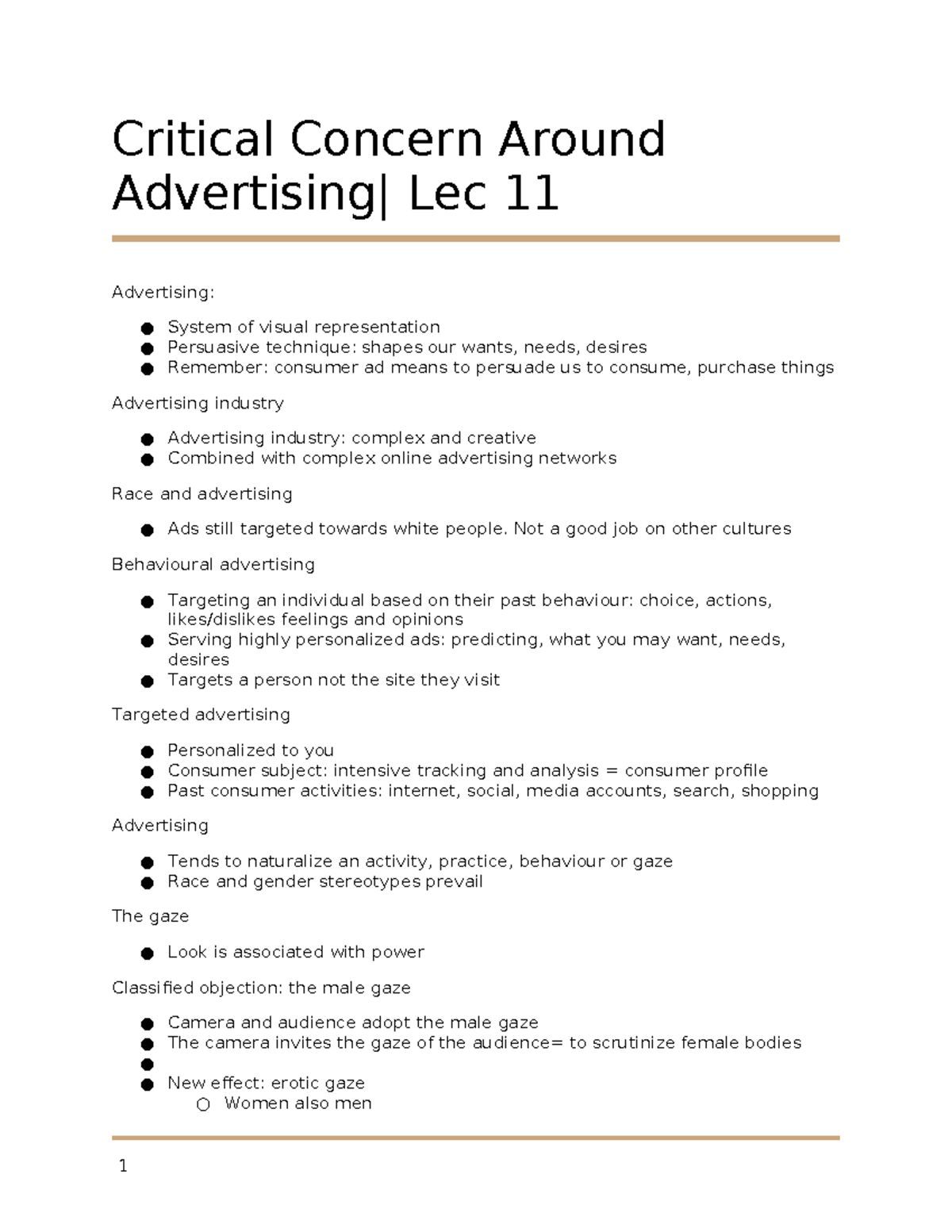 Critical Concern Around Advertising Lec 11 - Critical Concern Around ...